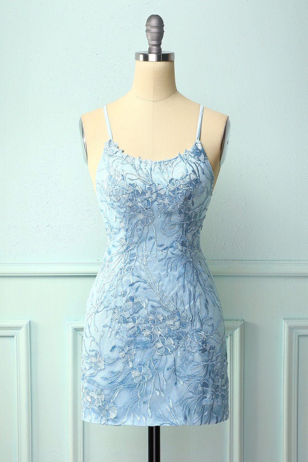 Light Blue Homecoming Dress Tight Hoco Dress with Appliques