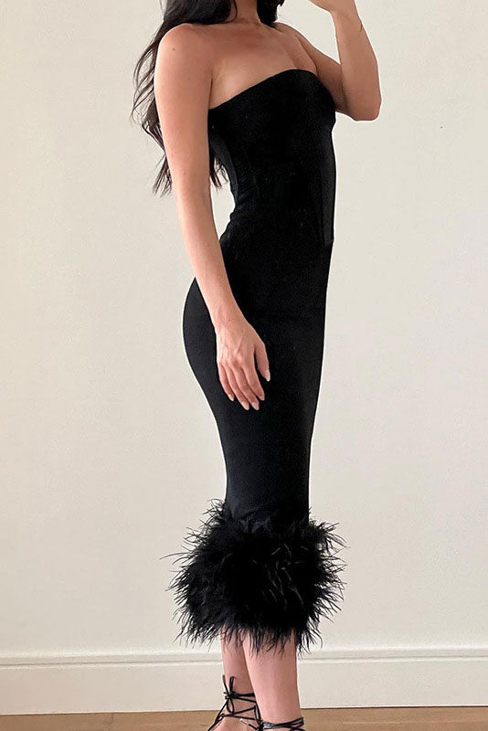 Black Strapless Bodycon Cocktail Party Dresses