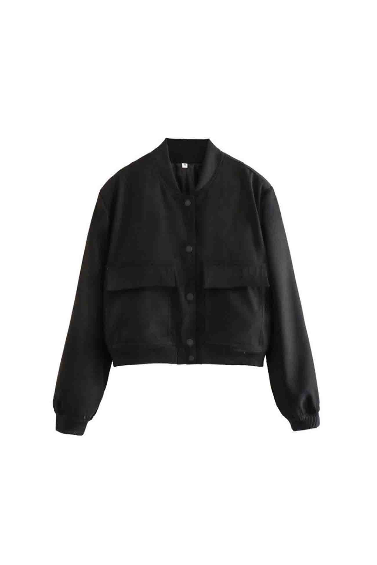 Solid Color Pocket Stand Collar Jacket