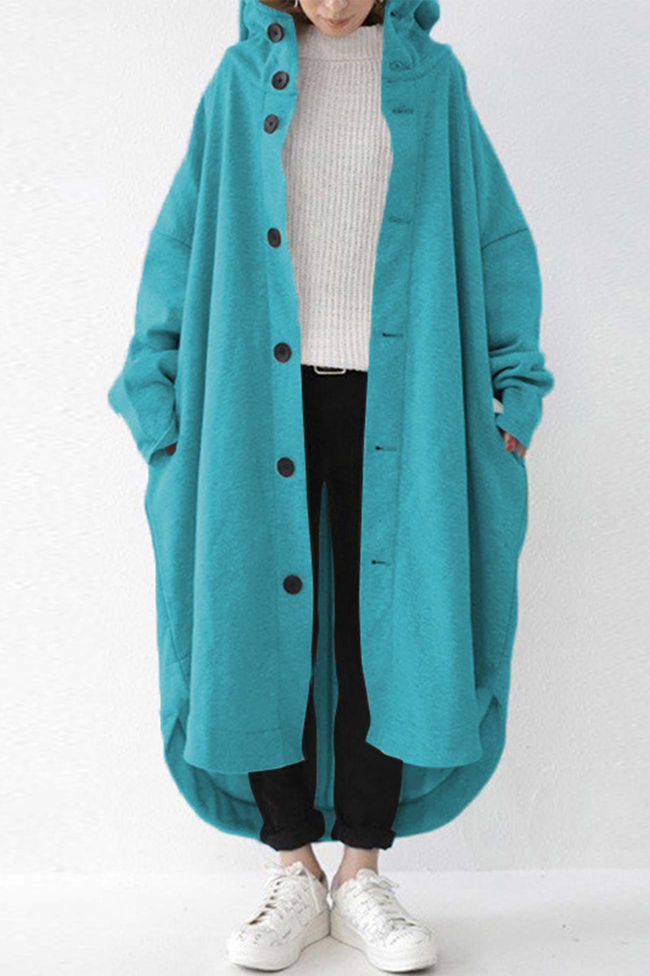 Hooded Pocket Button-up Coat