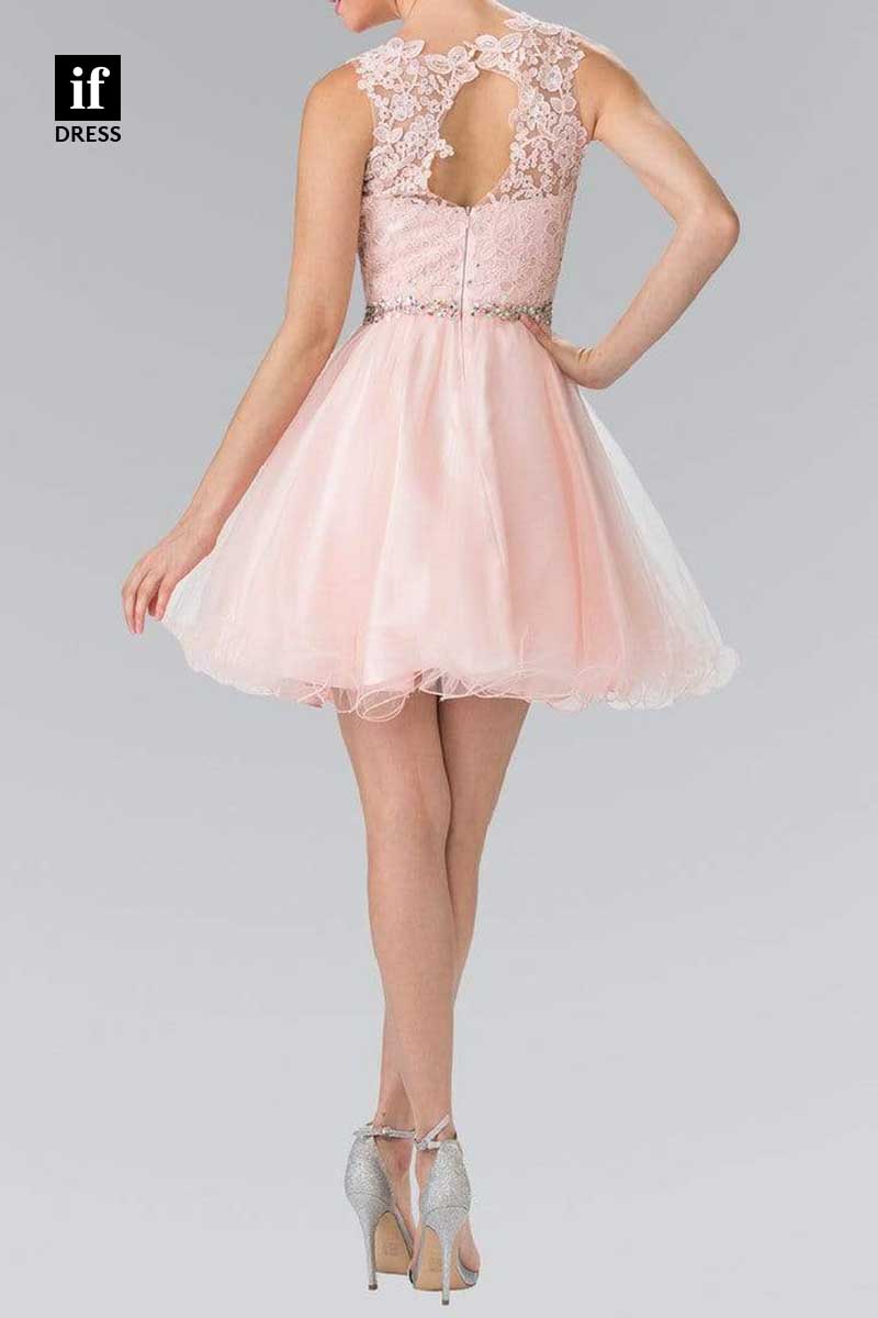 F1267 - A-Line Straps Appliques Sleeveless Belt Party Cocktail Homecoming Dress