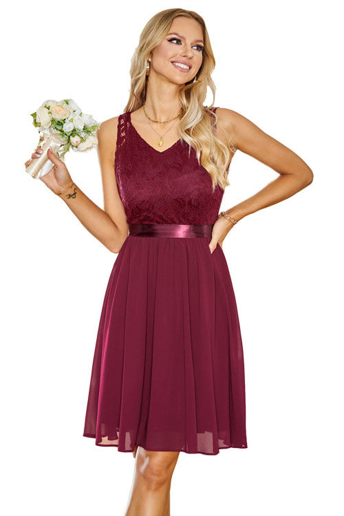 Burgundy Sleeveless A-Line Bridesmaid Party Dress