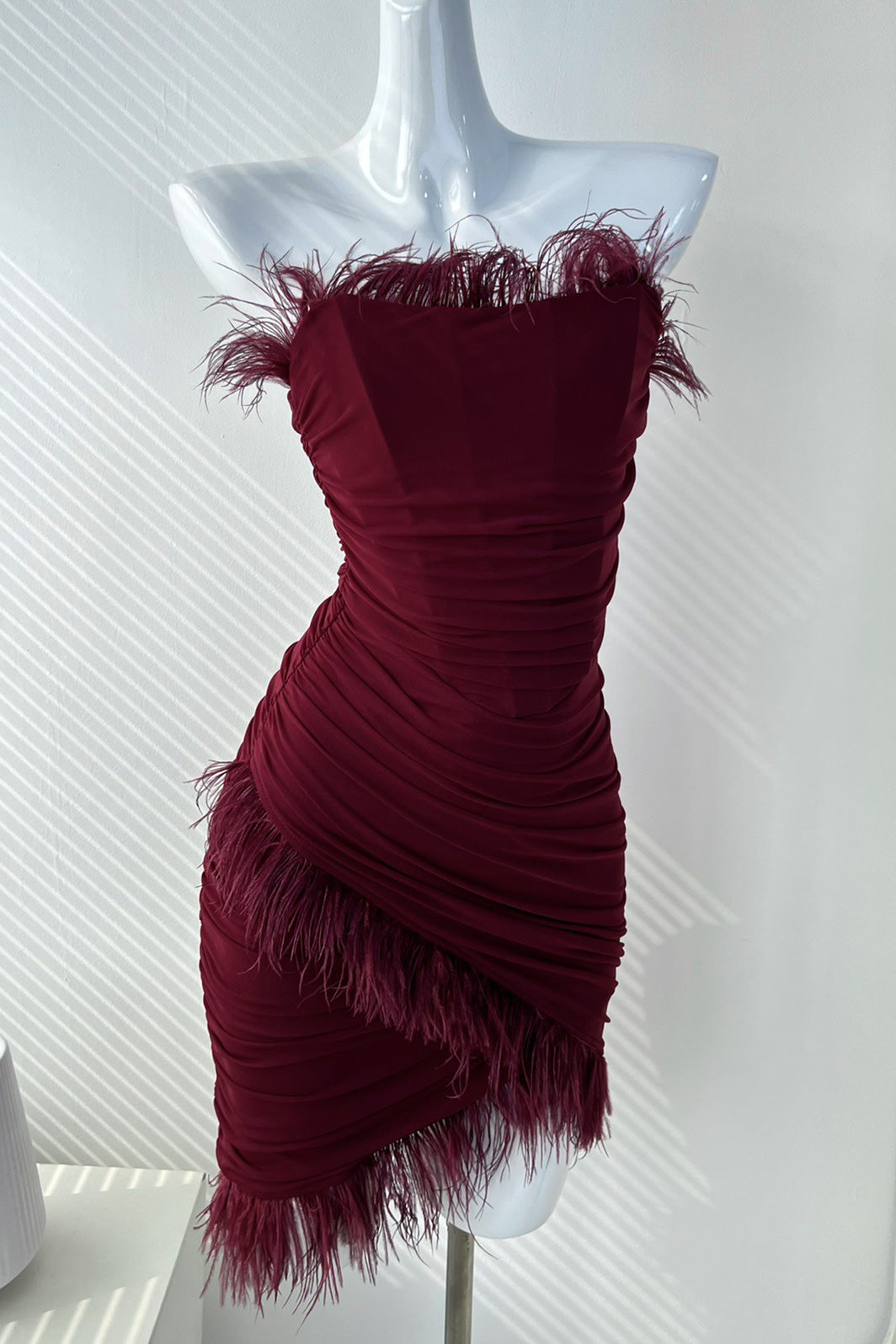 Burgundy Strapless Mini Party Cocktail Dress