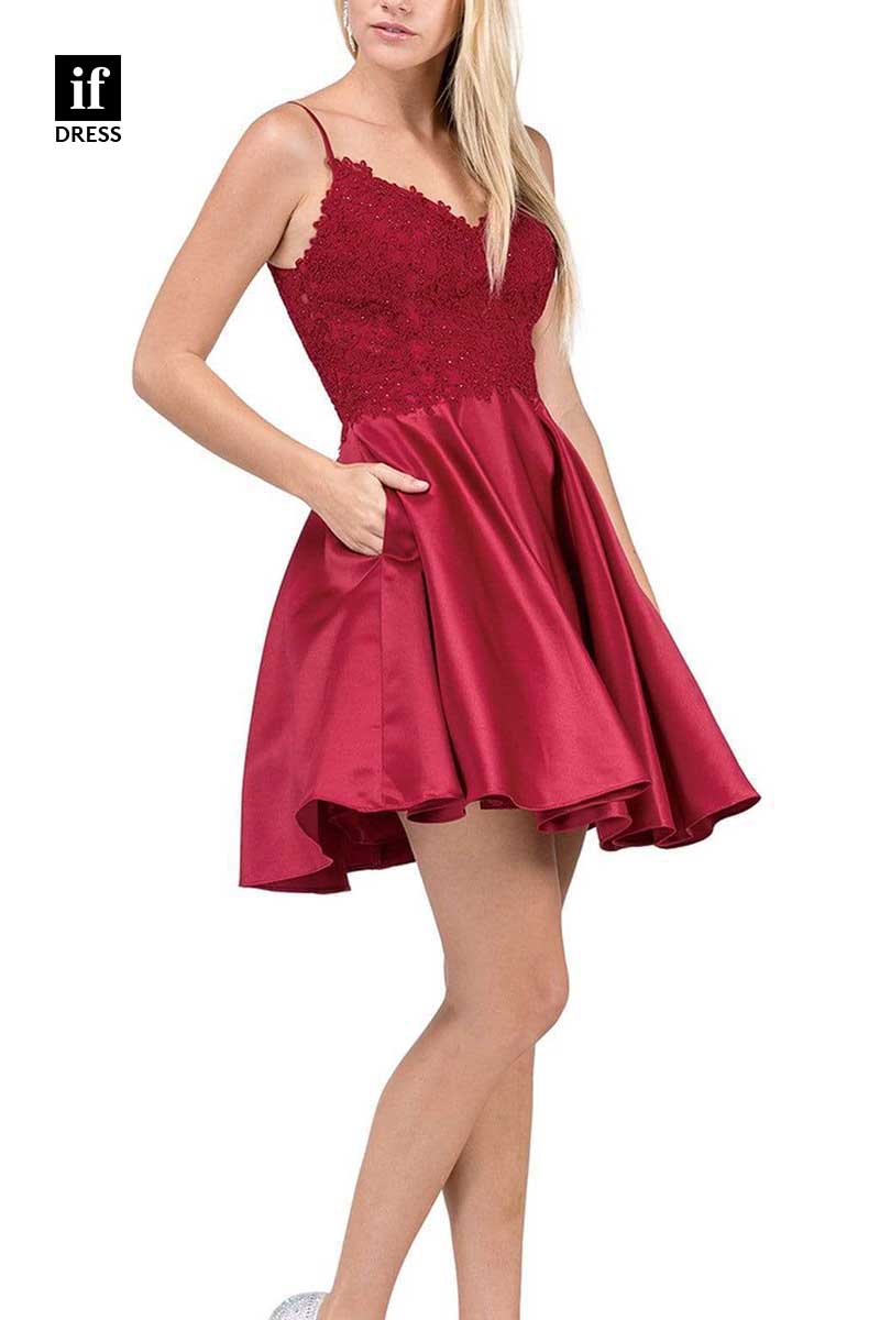 F1270 - Timeless Spaghetti Straps Appliques Cocktail Homecoming Dress