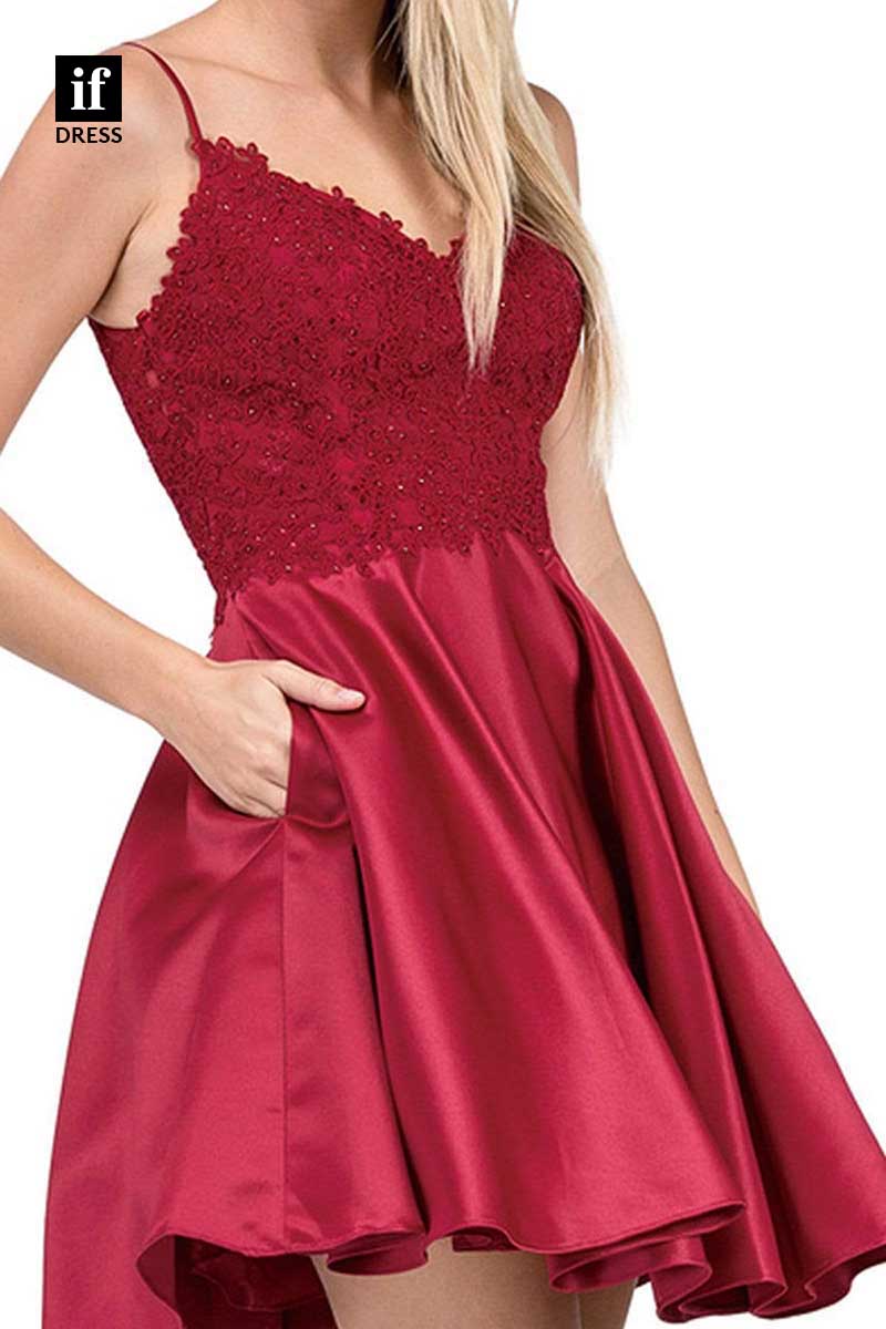 F1270 - Timeless Spaghetti Straps Appliques Cocktail Homecoming Dress