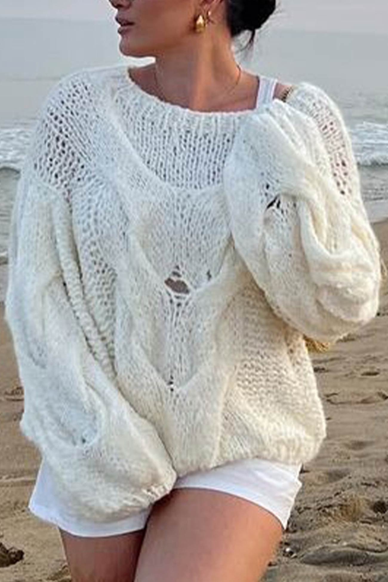 Cable Knit Hollow Out Pullover