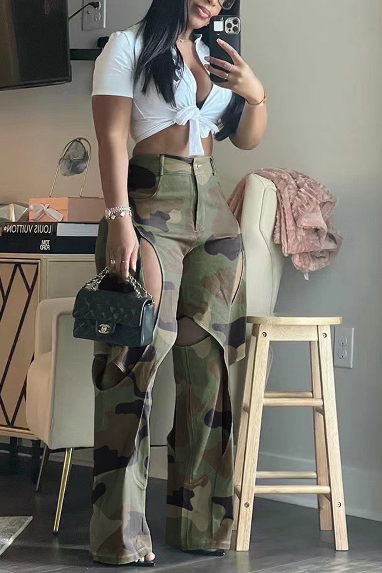 Camouflage Cutout Long Pants