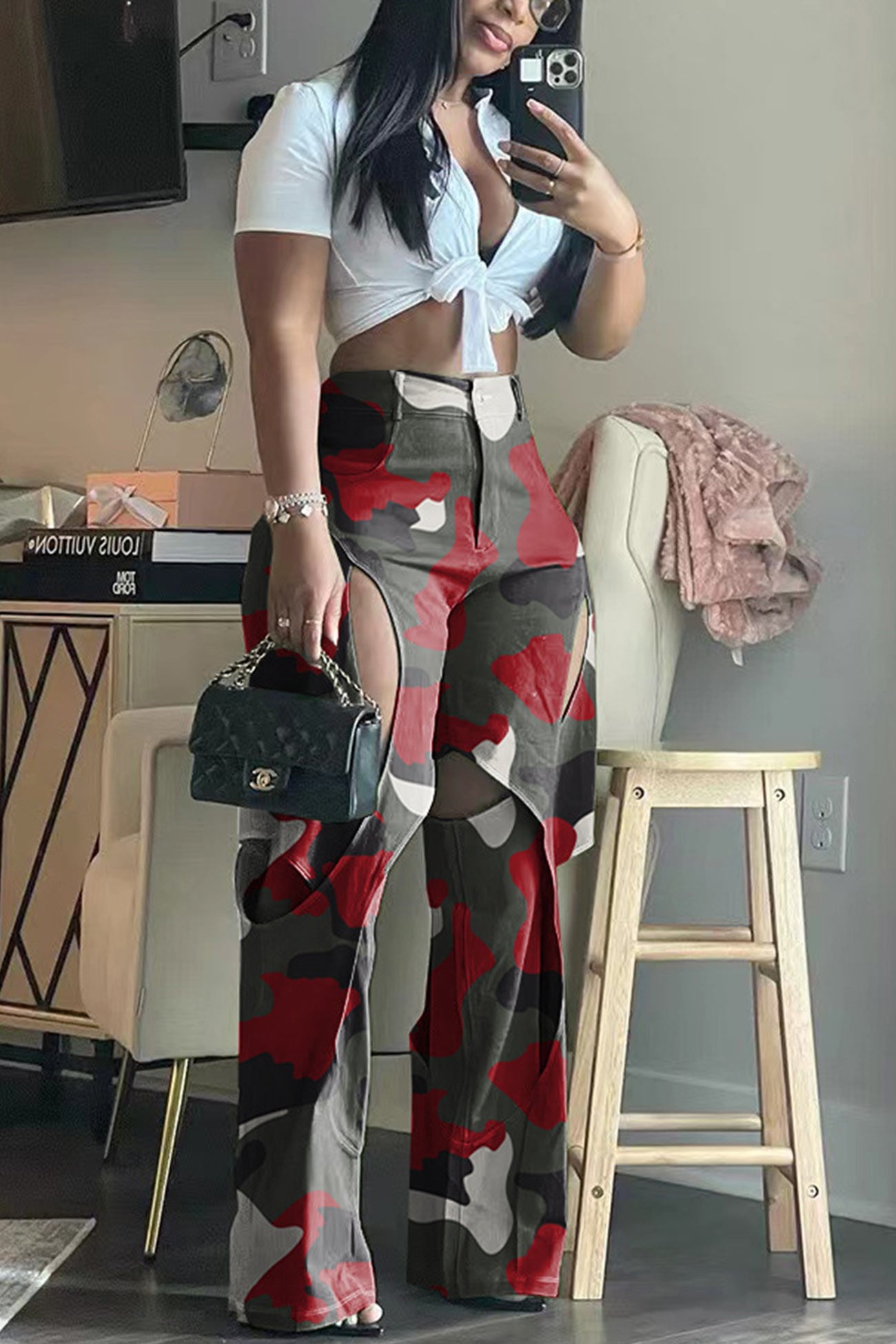 Camouflage Cutout Long Pants