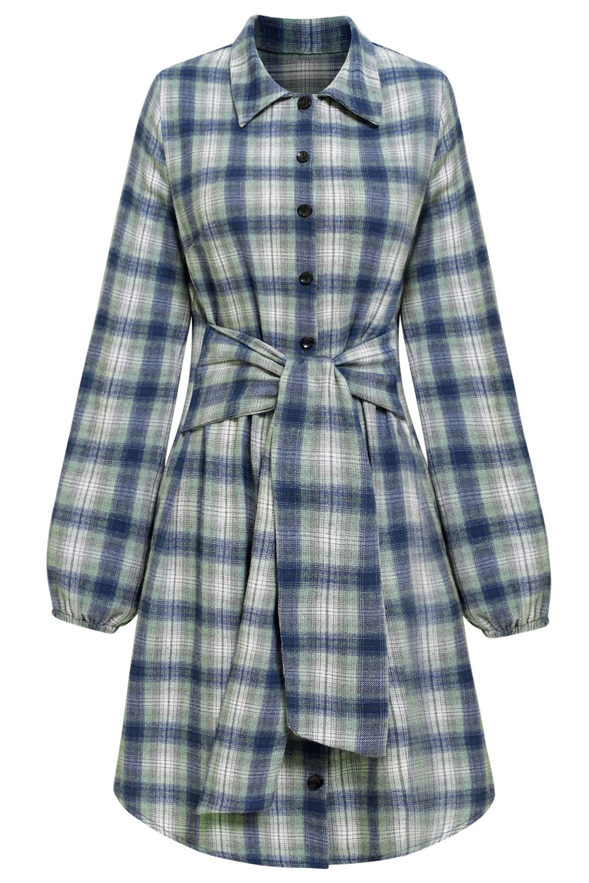 Casual Long Sleeve Plaid Shirt Dress