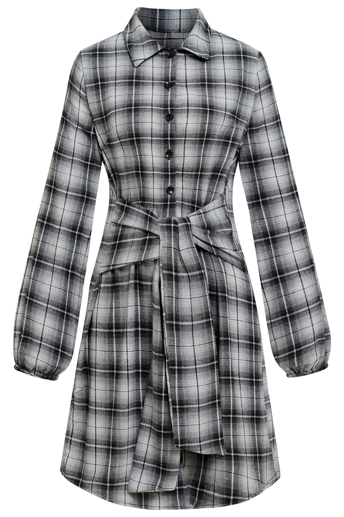 Casual Long Sleeve Plaid Shirt Dress