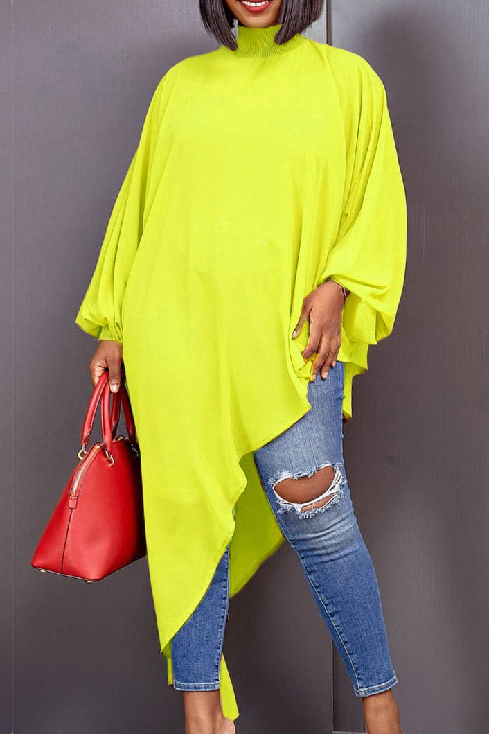 Chic Asymmetrical Yellow Long Sleeve Dress