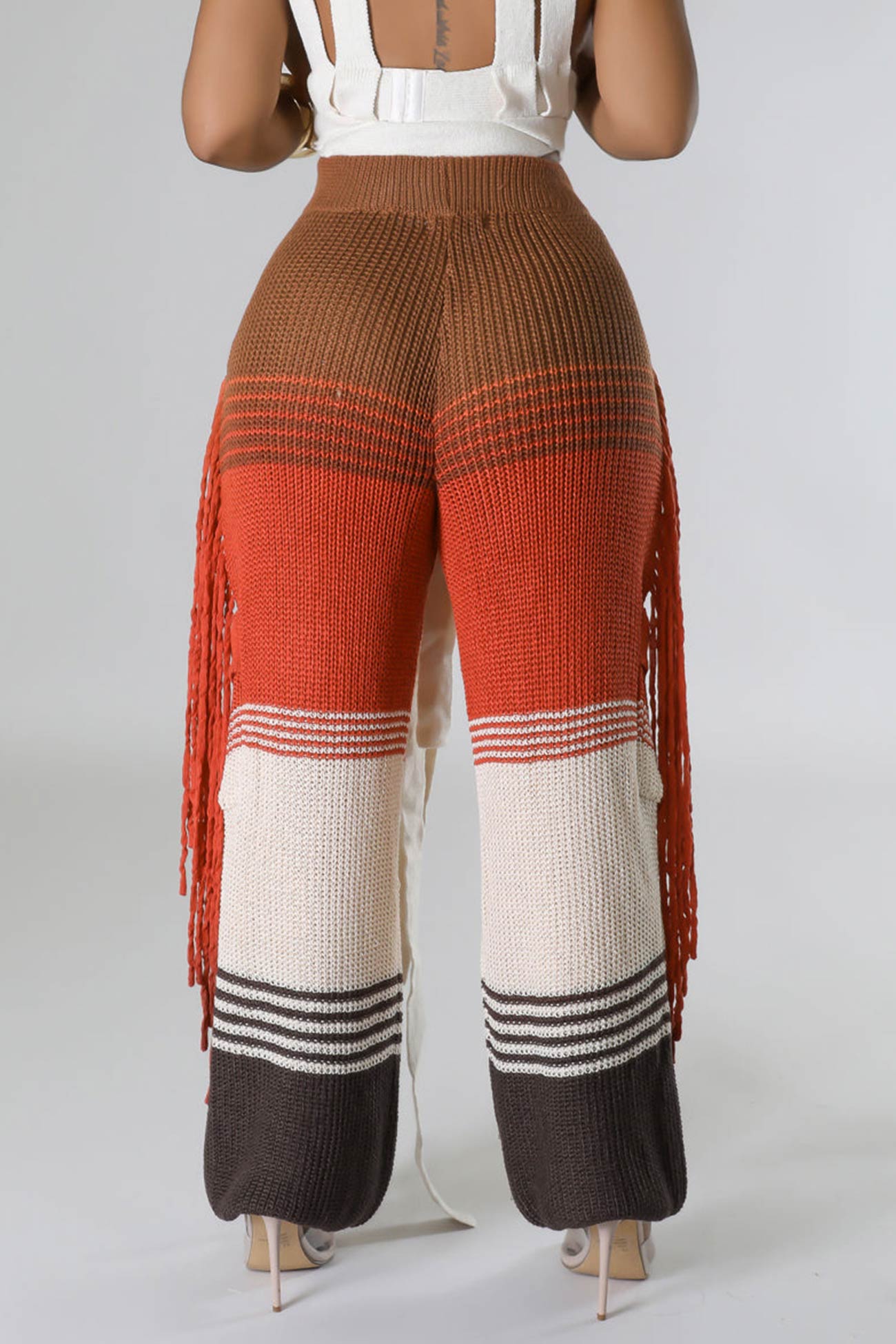 Contrast Fringe Crochet Knit Pants