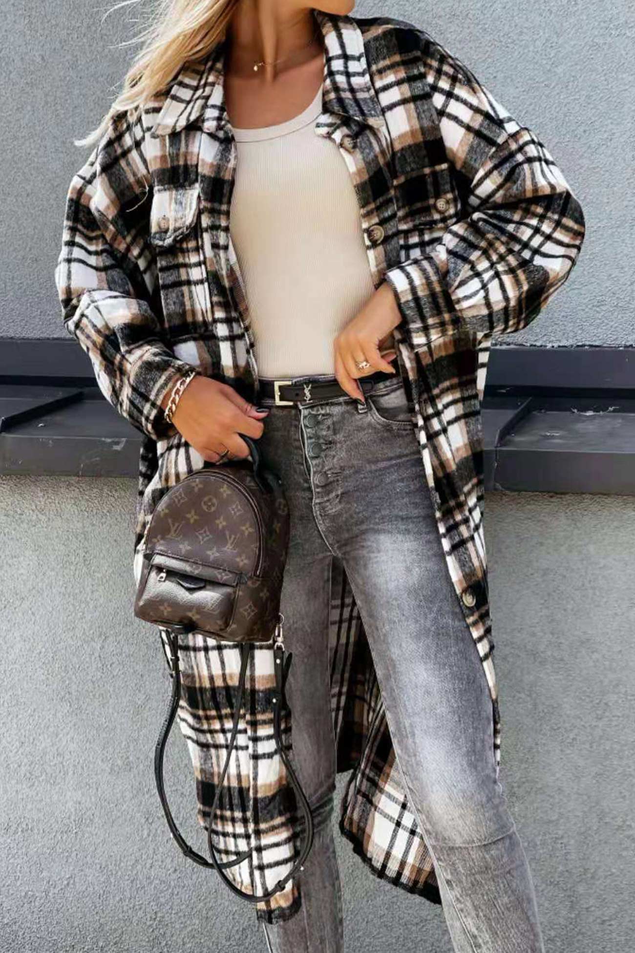 Contrast Plaid Long Shacket