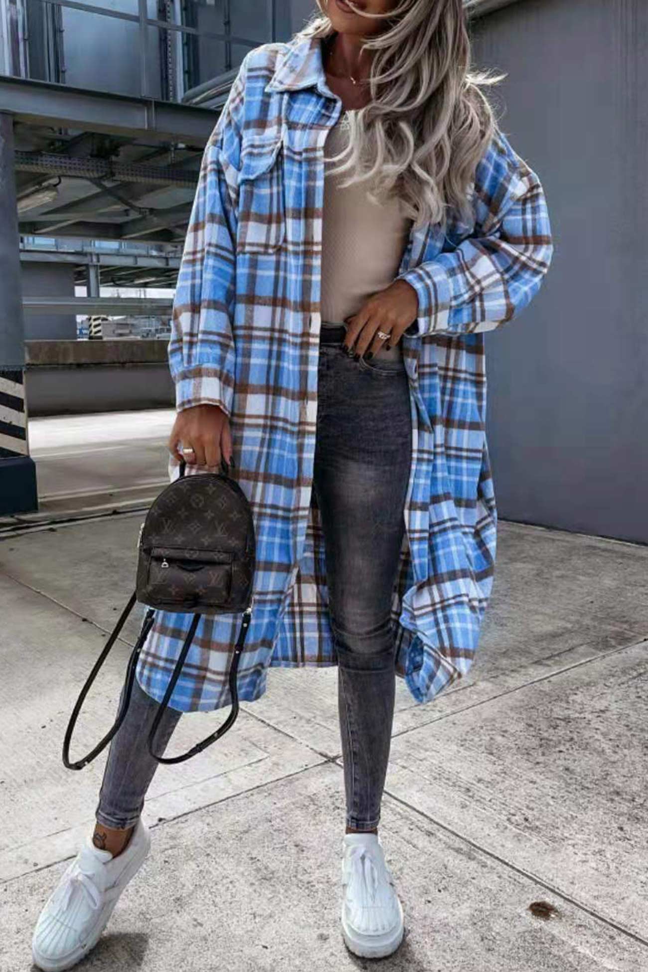 Contrast Plaid Long Shacket