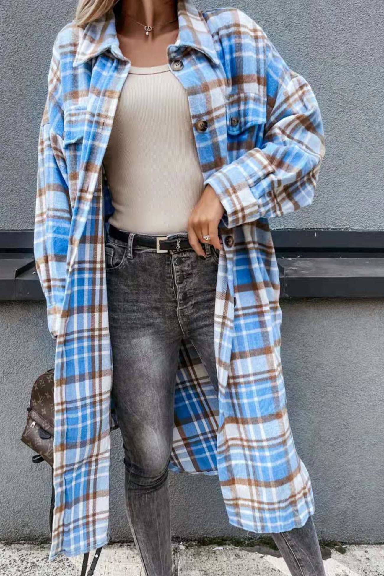 Contrast Plaid Long Shacket