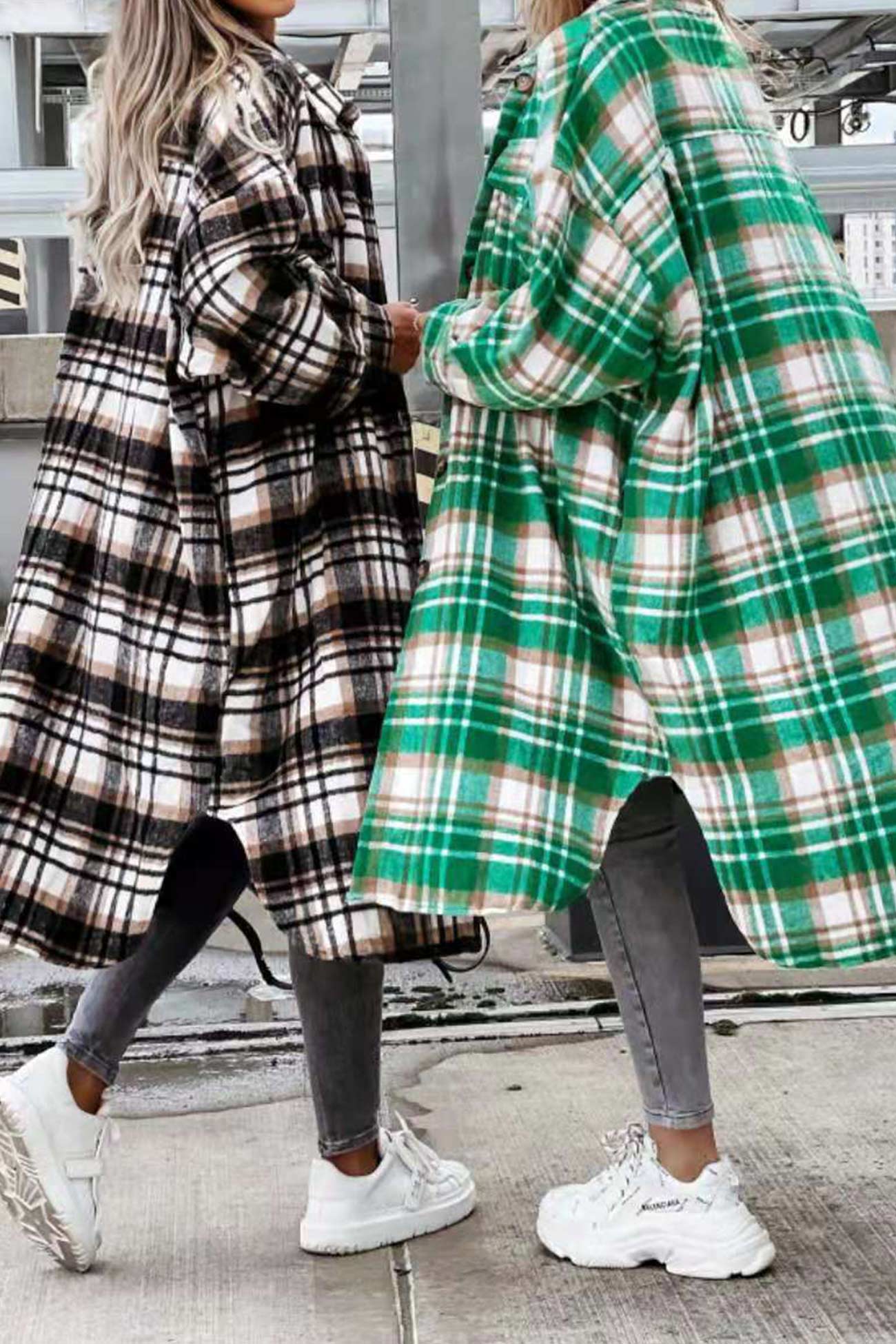 Contrast Plaid Long Shacket