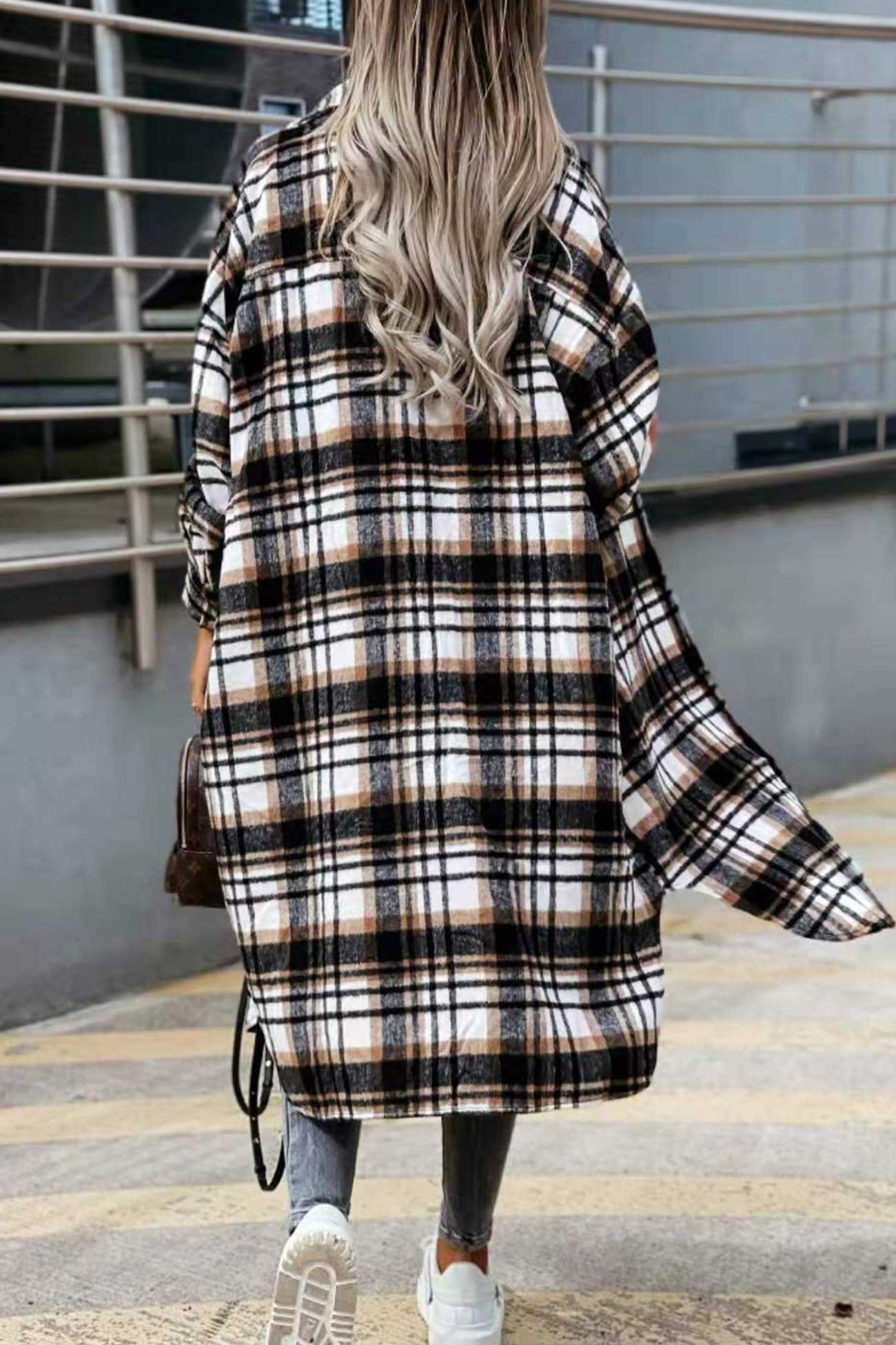 Contrast Plaid Long Shacket