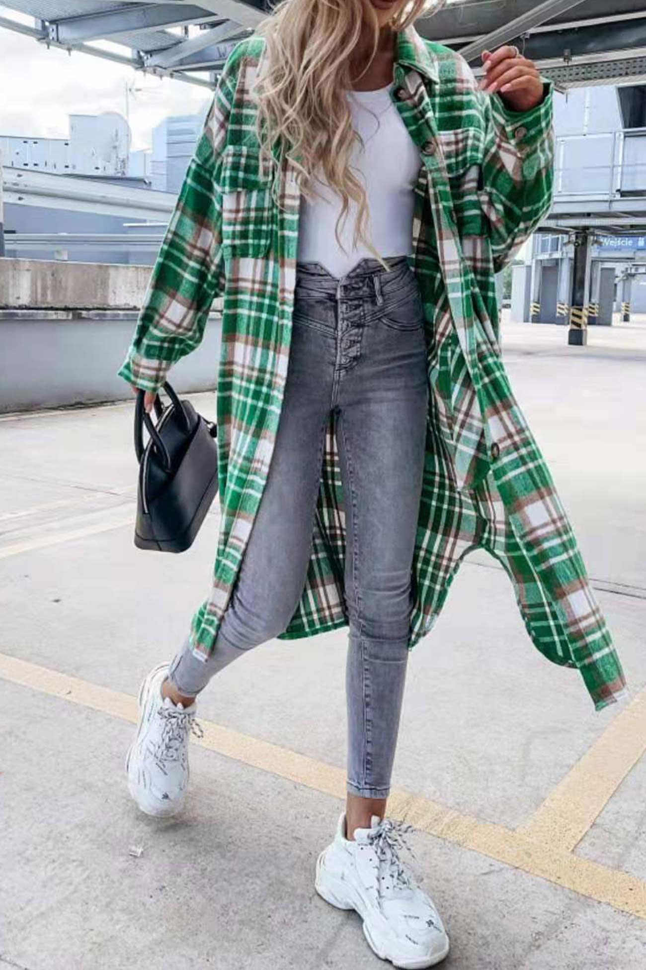 Contrast Plaid Long Shacket