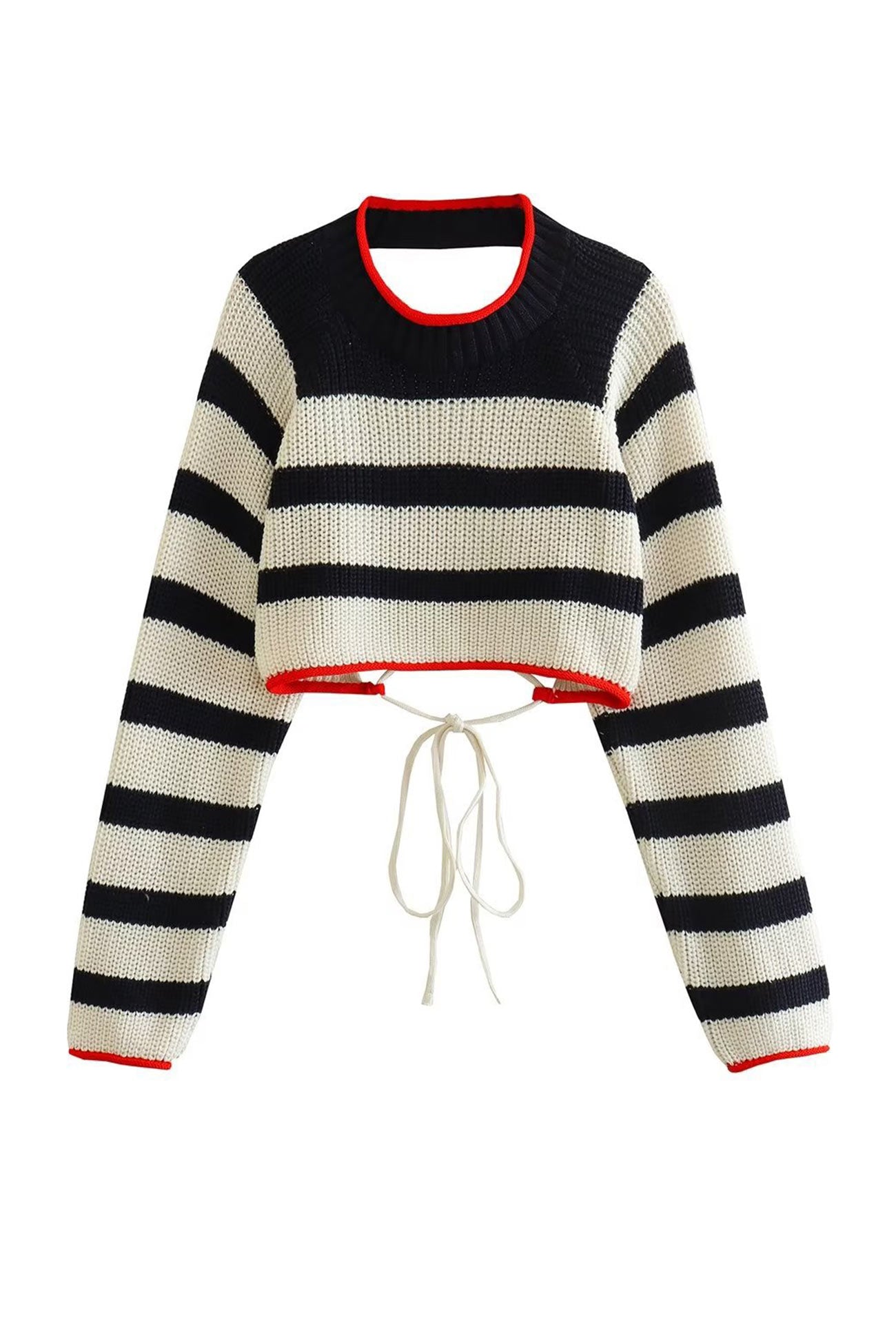 Contrast Striped Tie-back Sweater