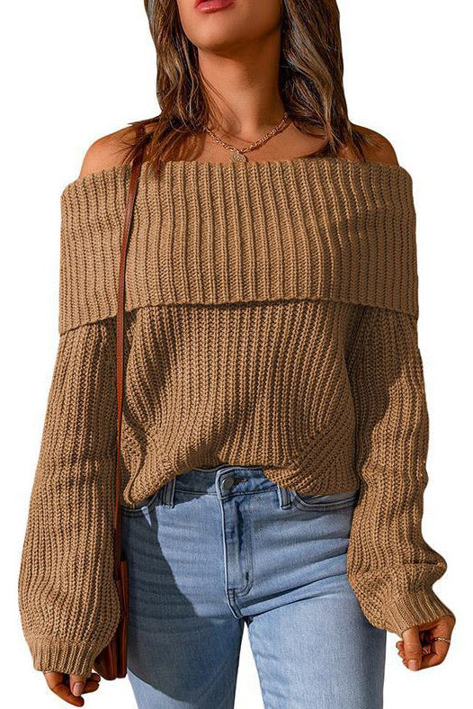 Dark Green Off Shoulder Knitted Sweater 