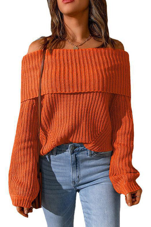 Dark Green Off Shoulder Knitted Sweater 