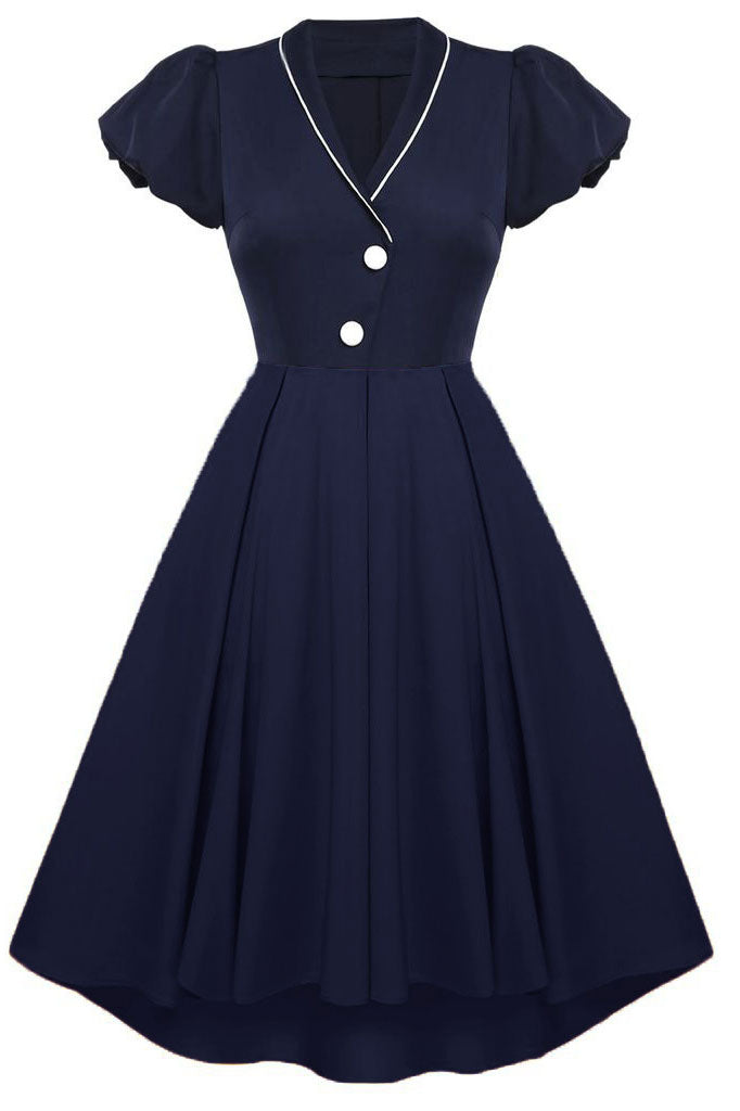 Dark Navy Short Sleeve A-Line Cocktail Party Dresses