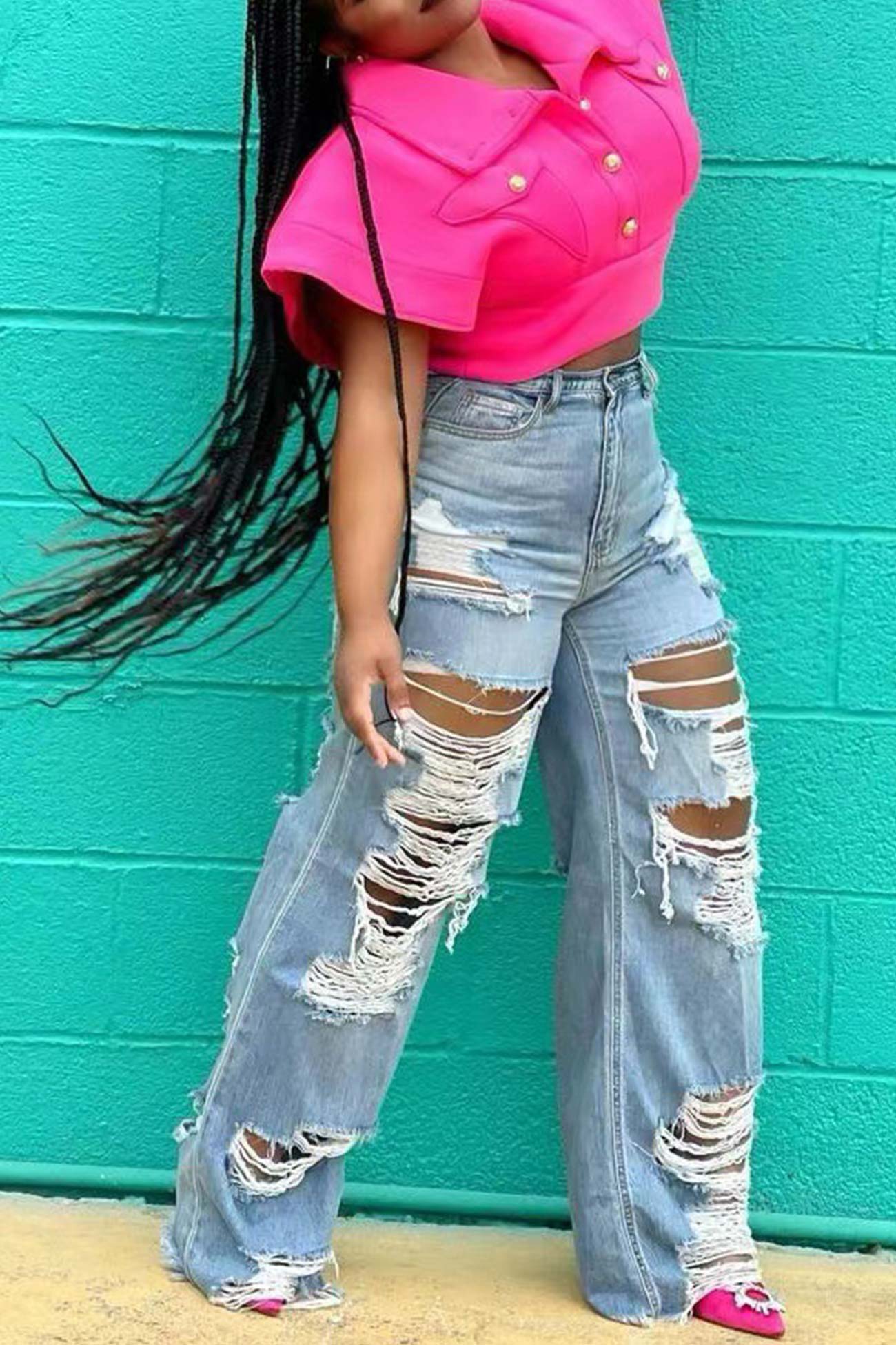 Distressed Mid-waisted Jeans