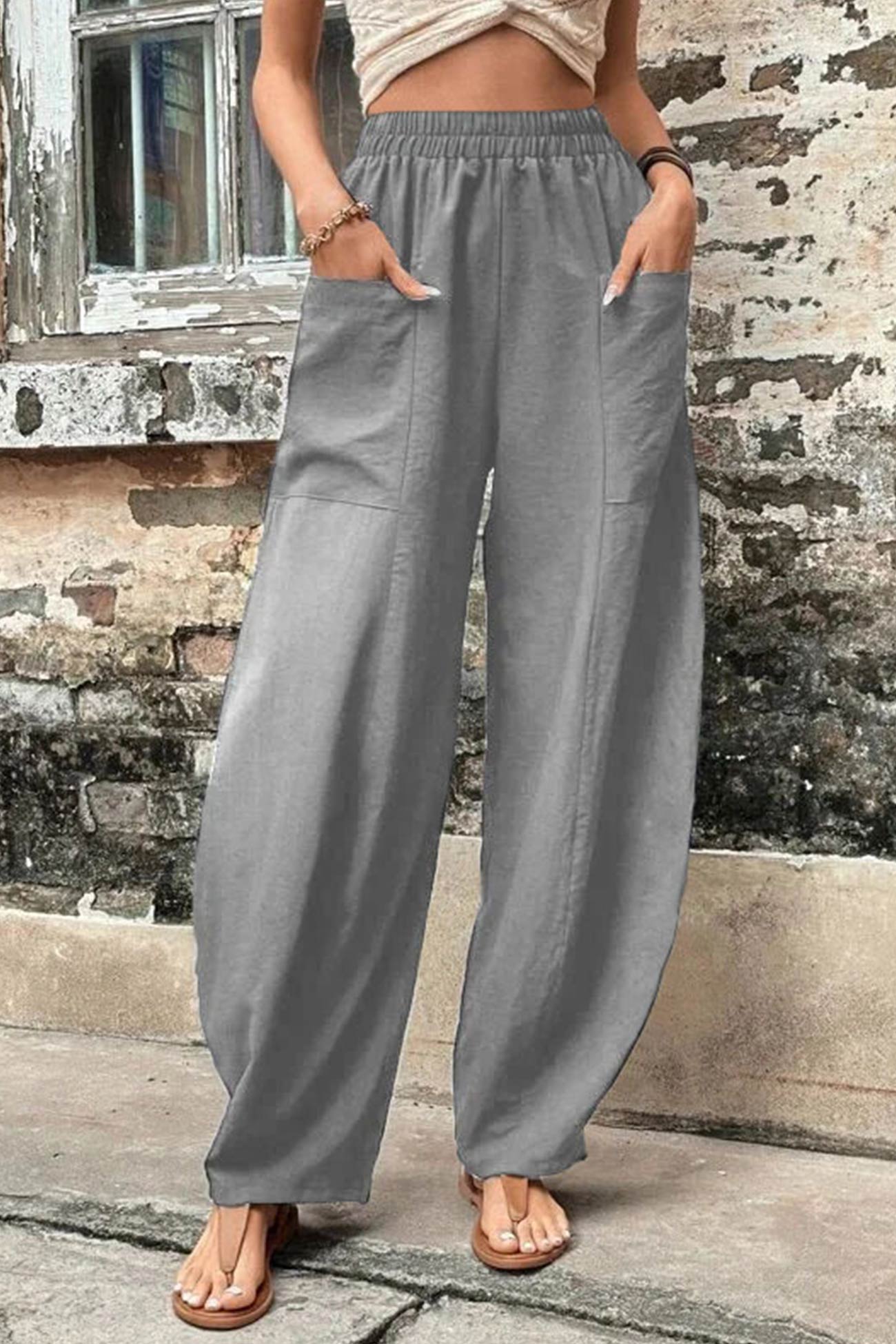 Elastic Waist Pocketed Harem Pants