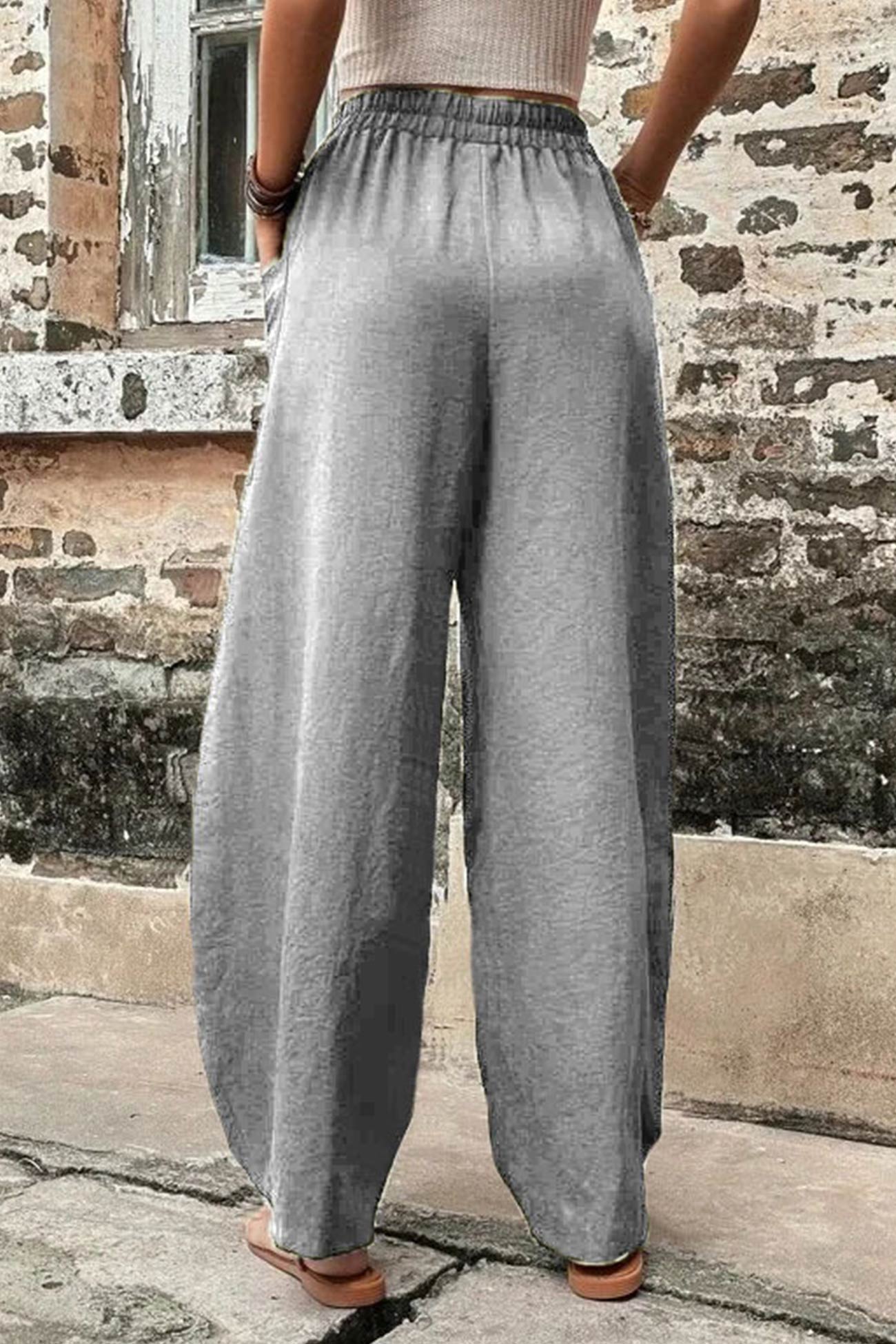 Elastic Waist Pocketed Harem Pants