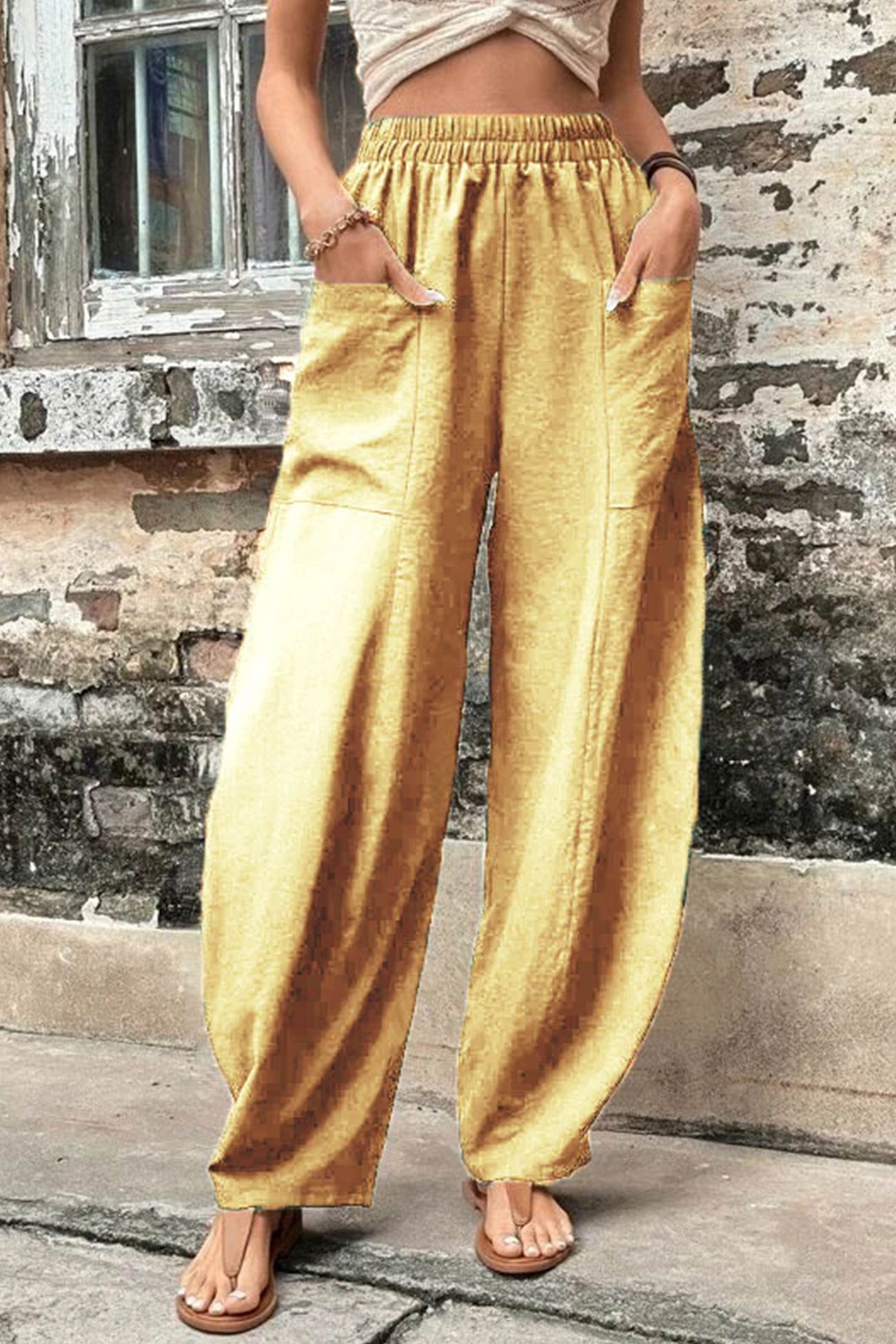 Elastic Waist Pocketed Harem Pants