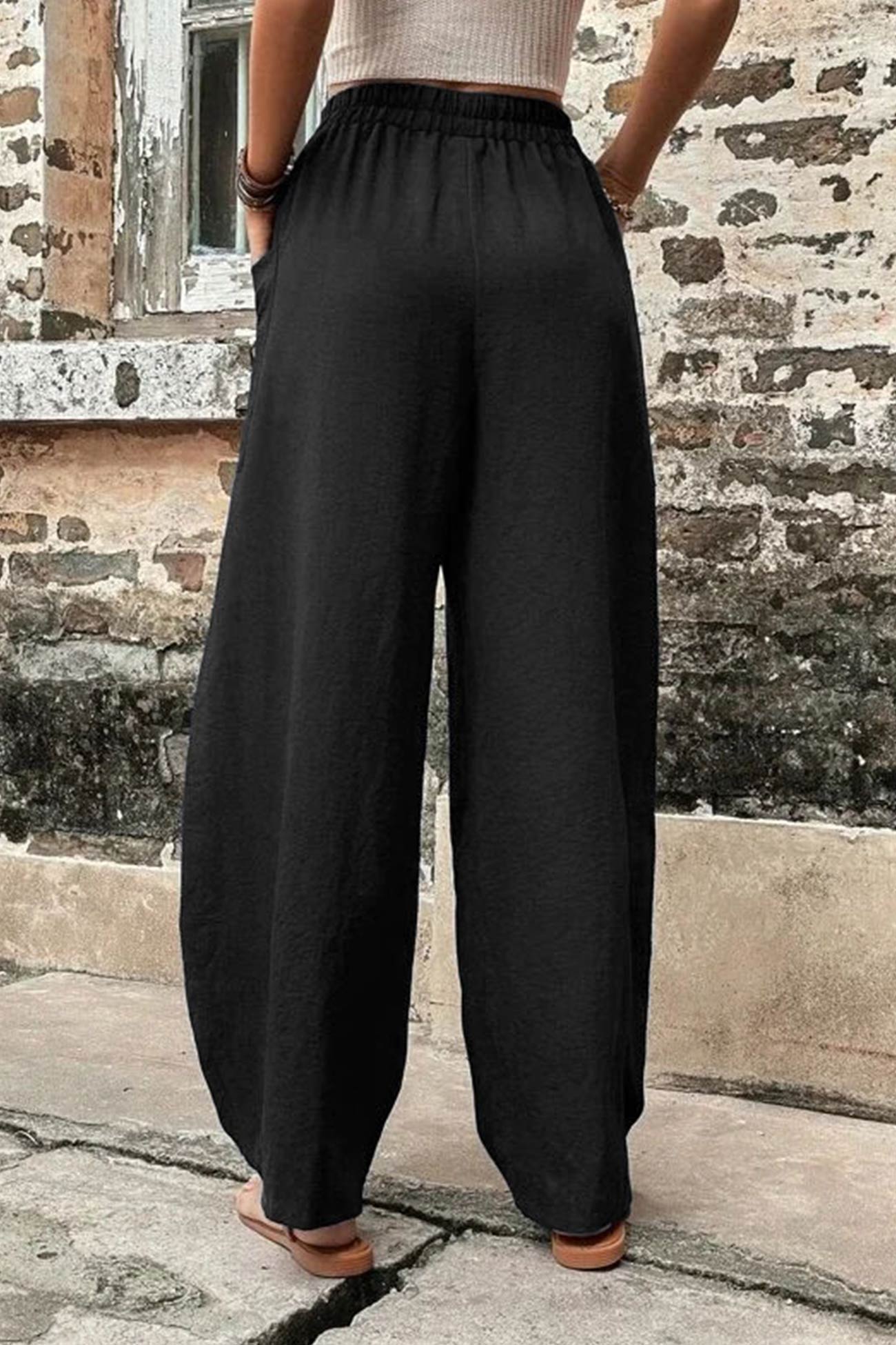 Elastic Waist Pocketed Harem Pants