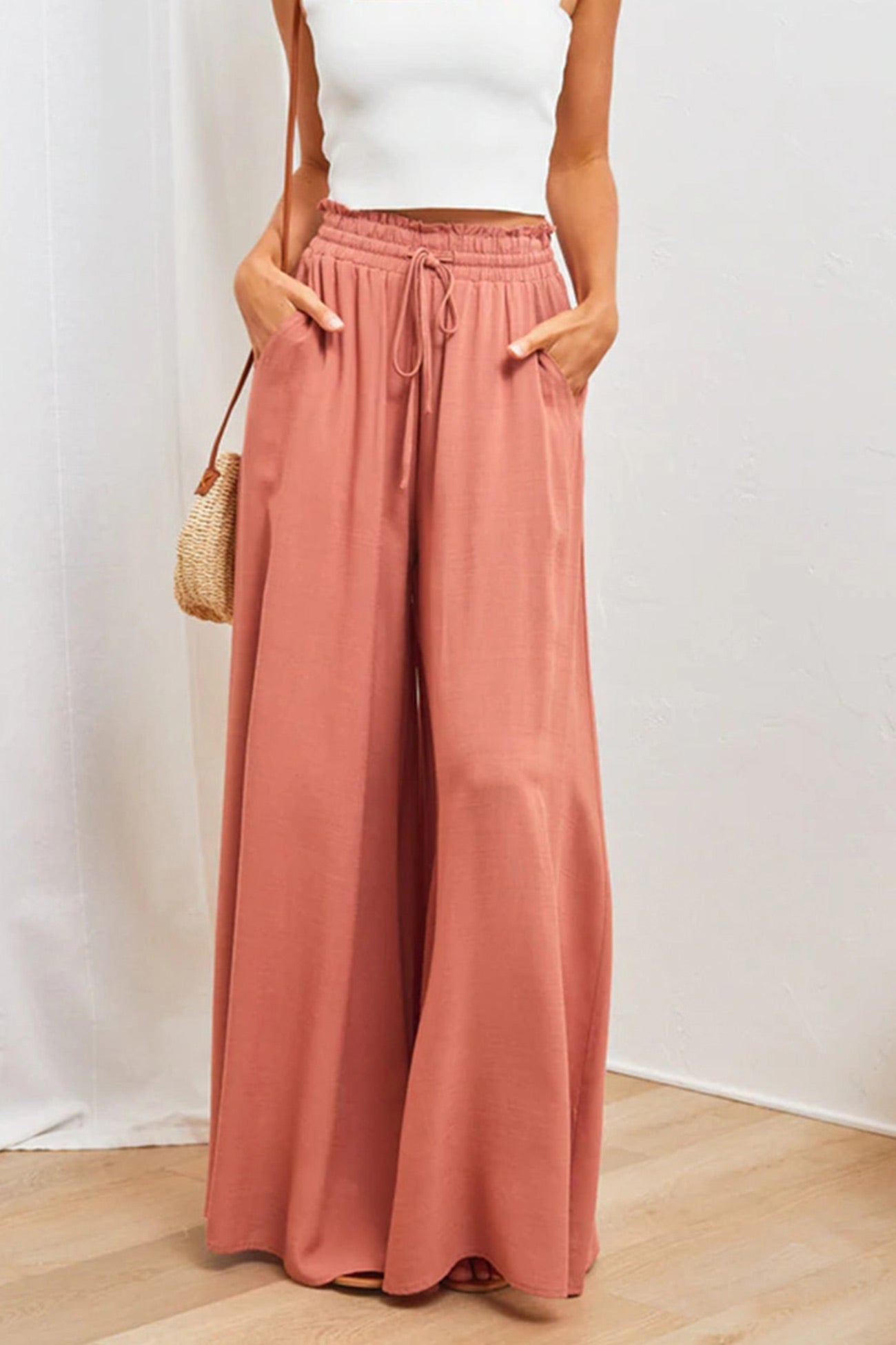 Elastic waist Wide Leg Long Pants