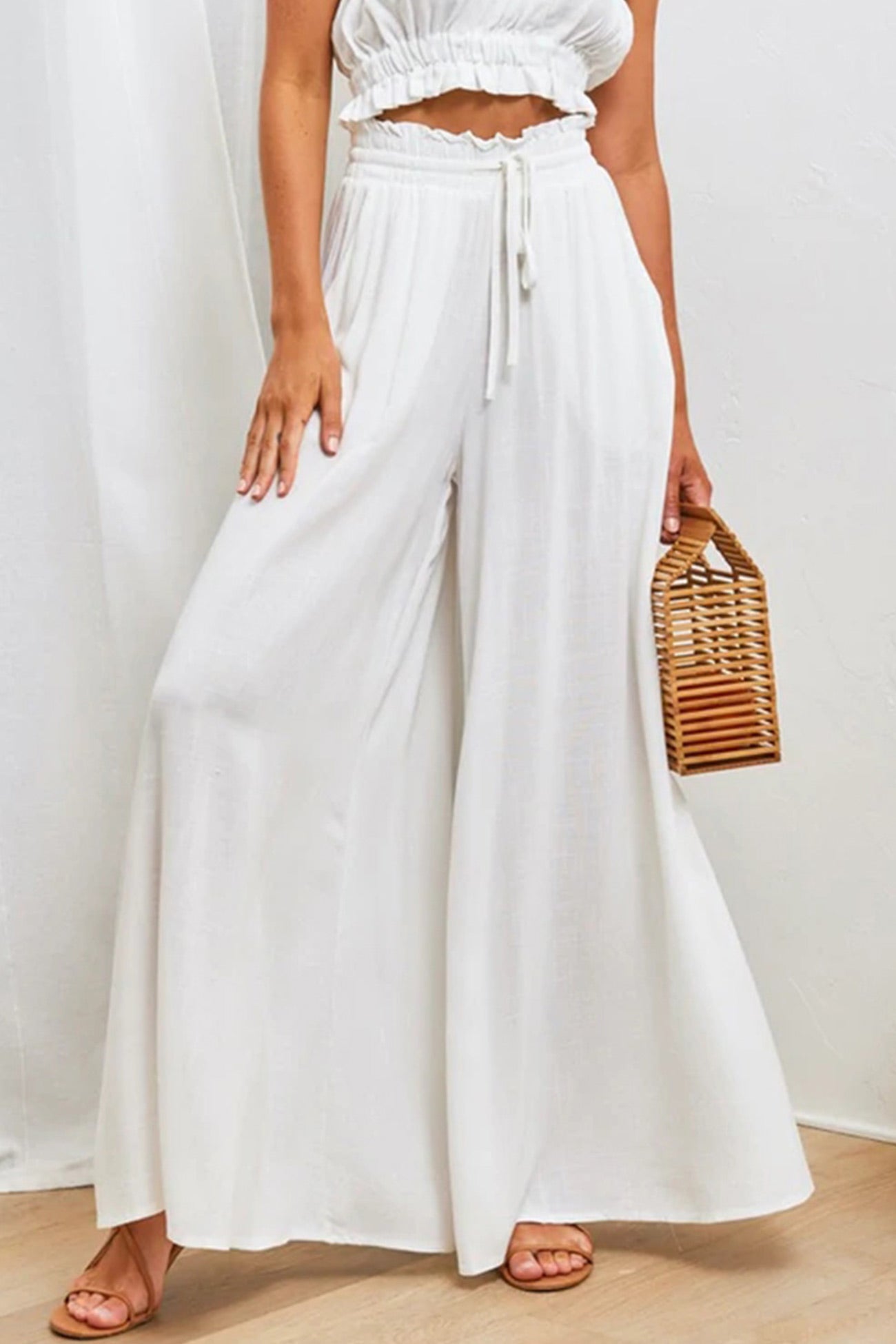 Elastic waist Wide Leg Long Pants