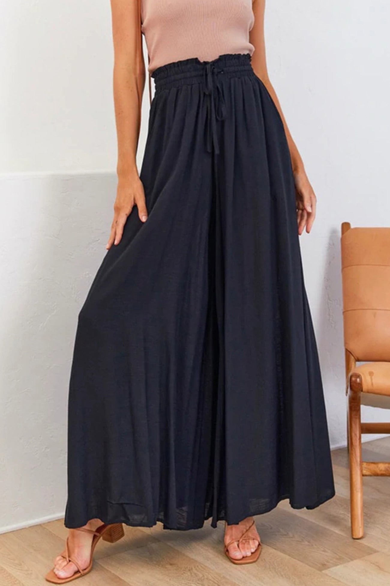 Elastic waist Wide Leg Long Pants