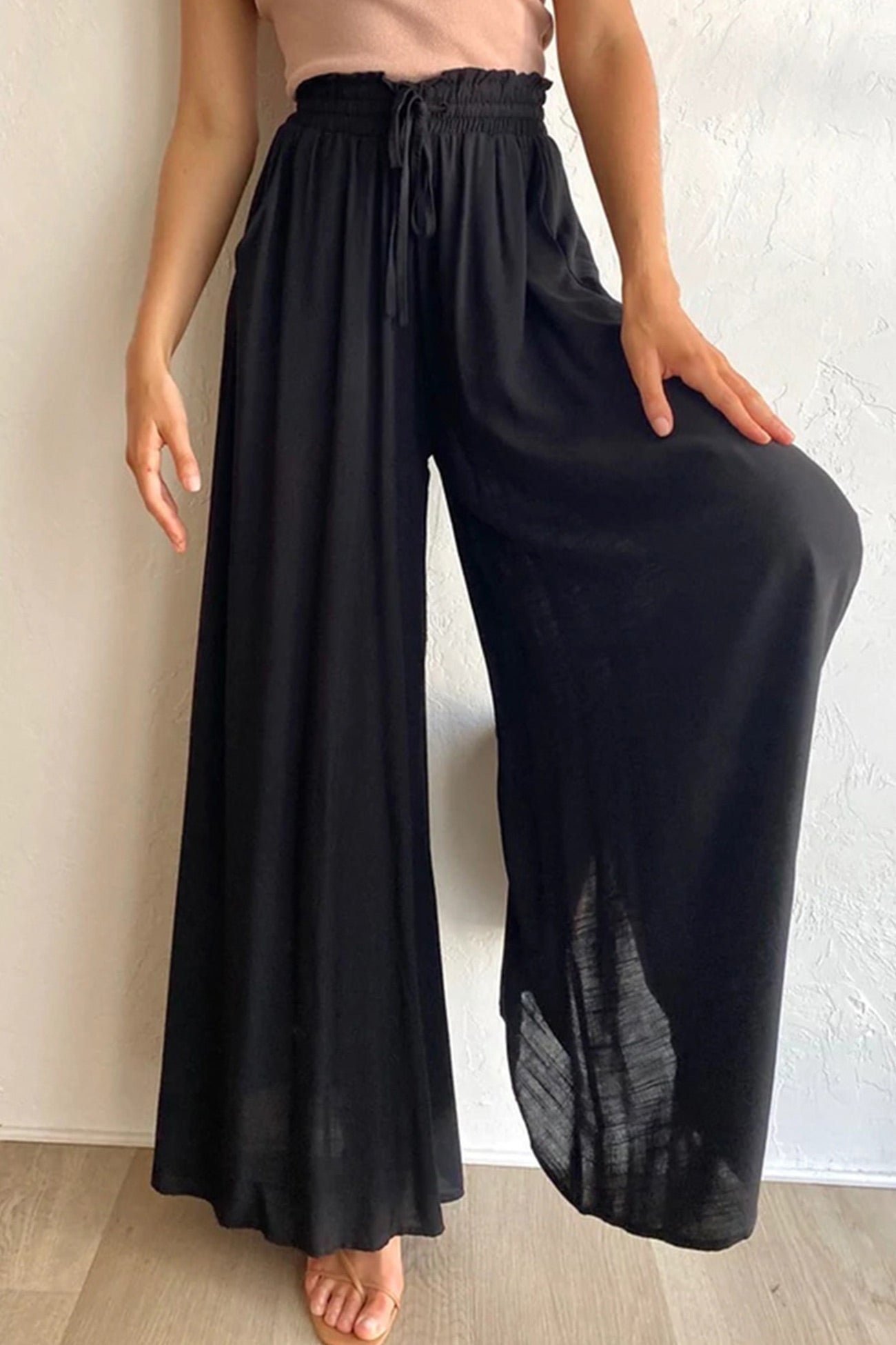 Elastic waist Wide Leg Long Pants