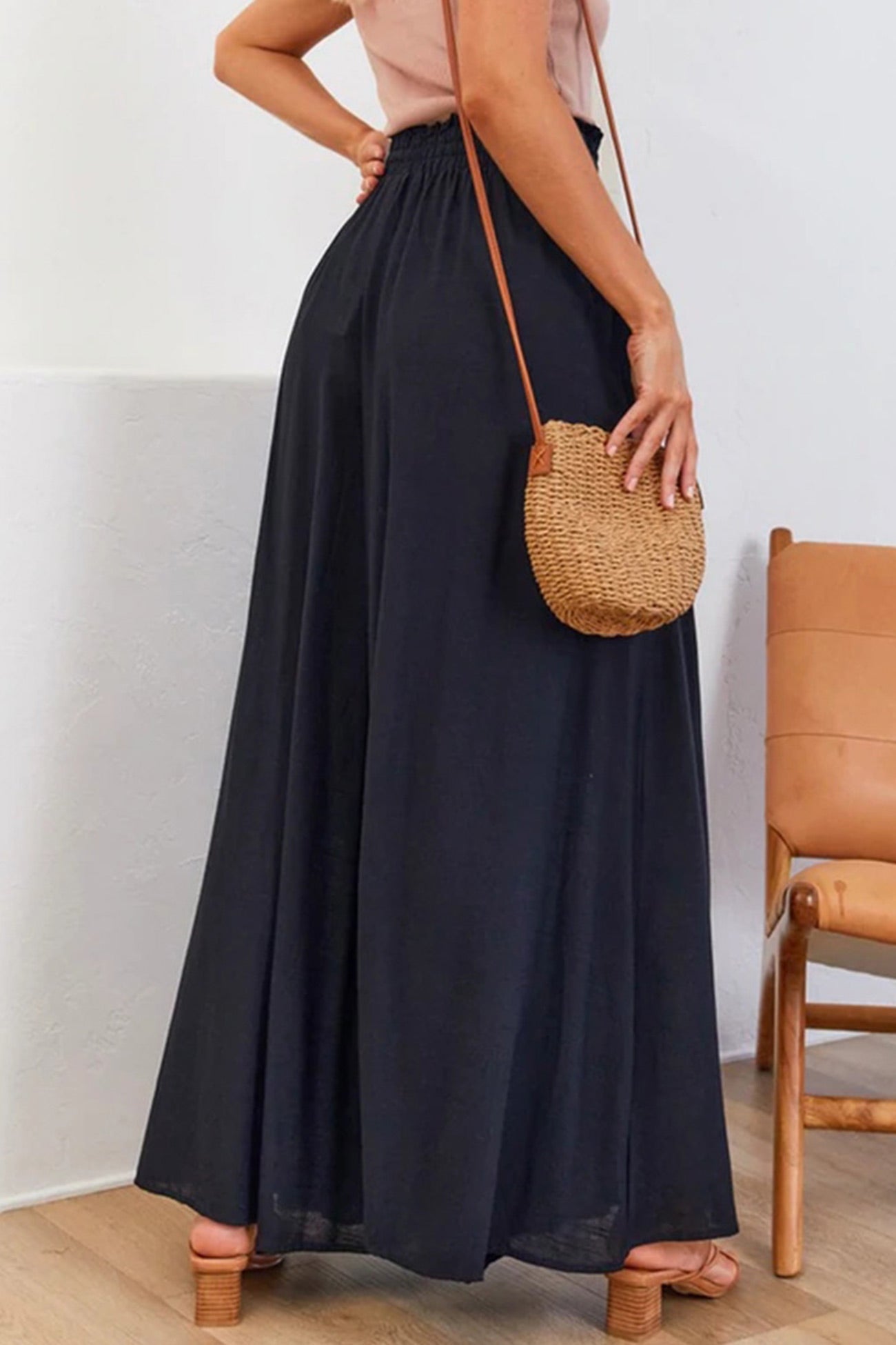 Elastic waist Wide Leg Long Pants