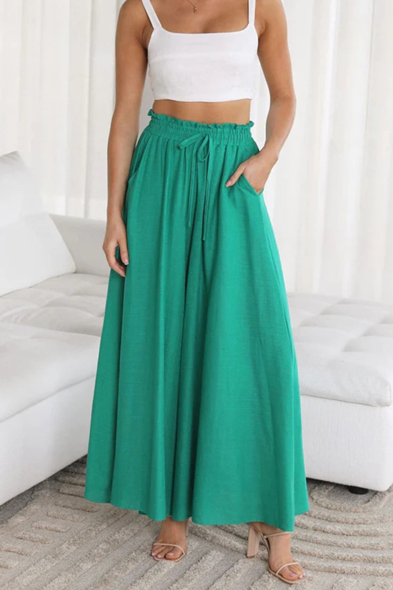 Elastic waist Wide Leg Long Pants