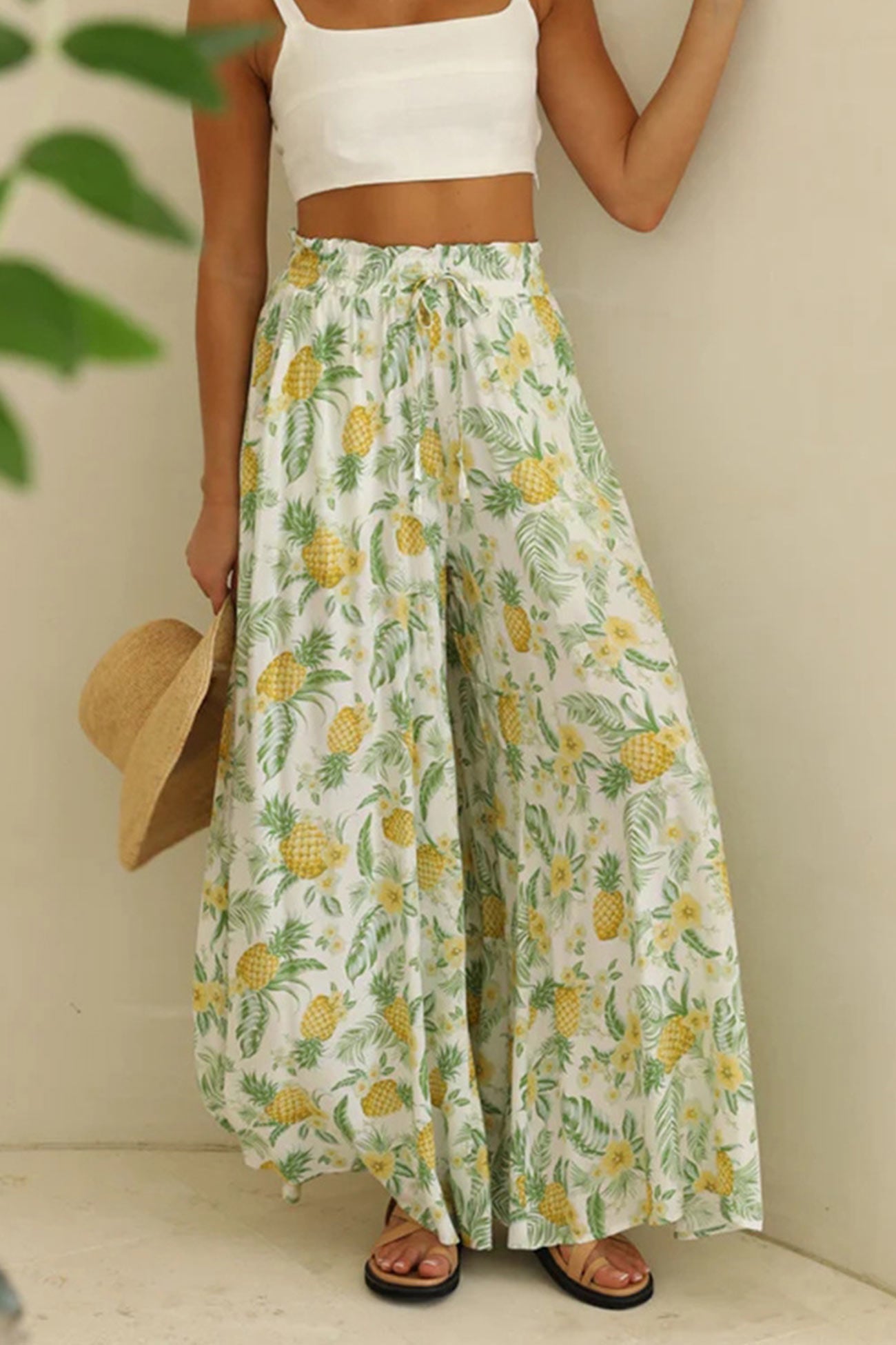 Elastic waist Wide Leg Long Pants