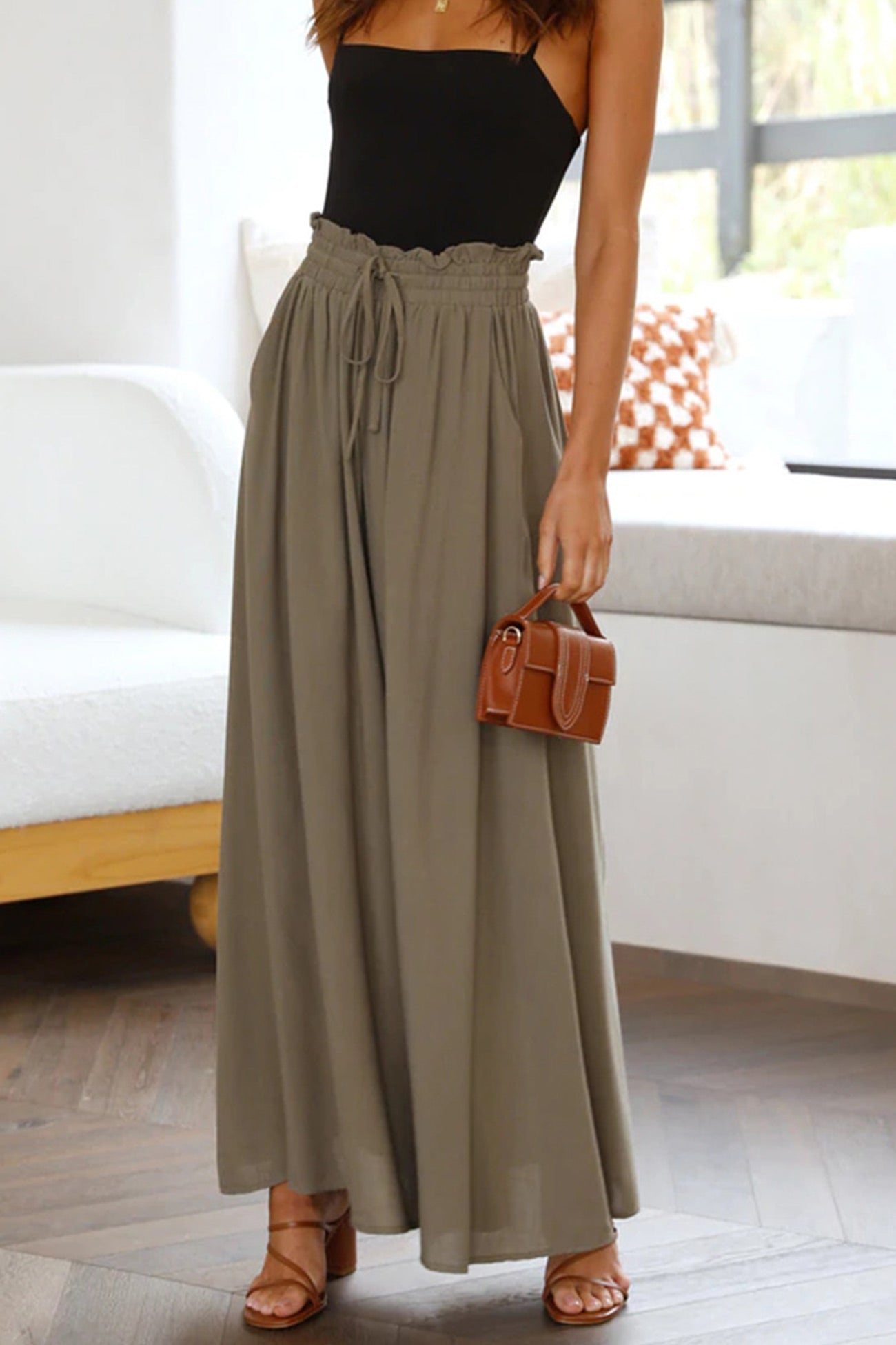 Elastic waist Wide Leg Long Pants