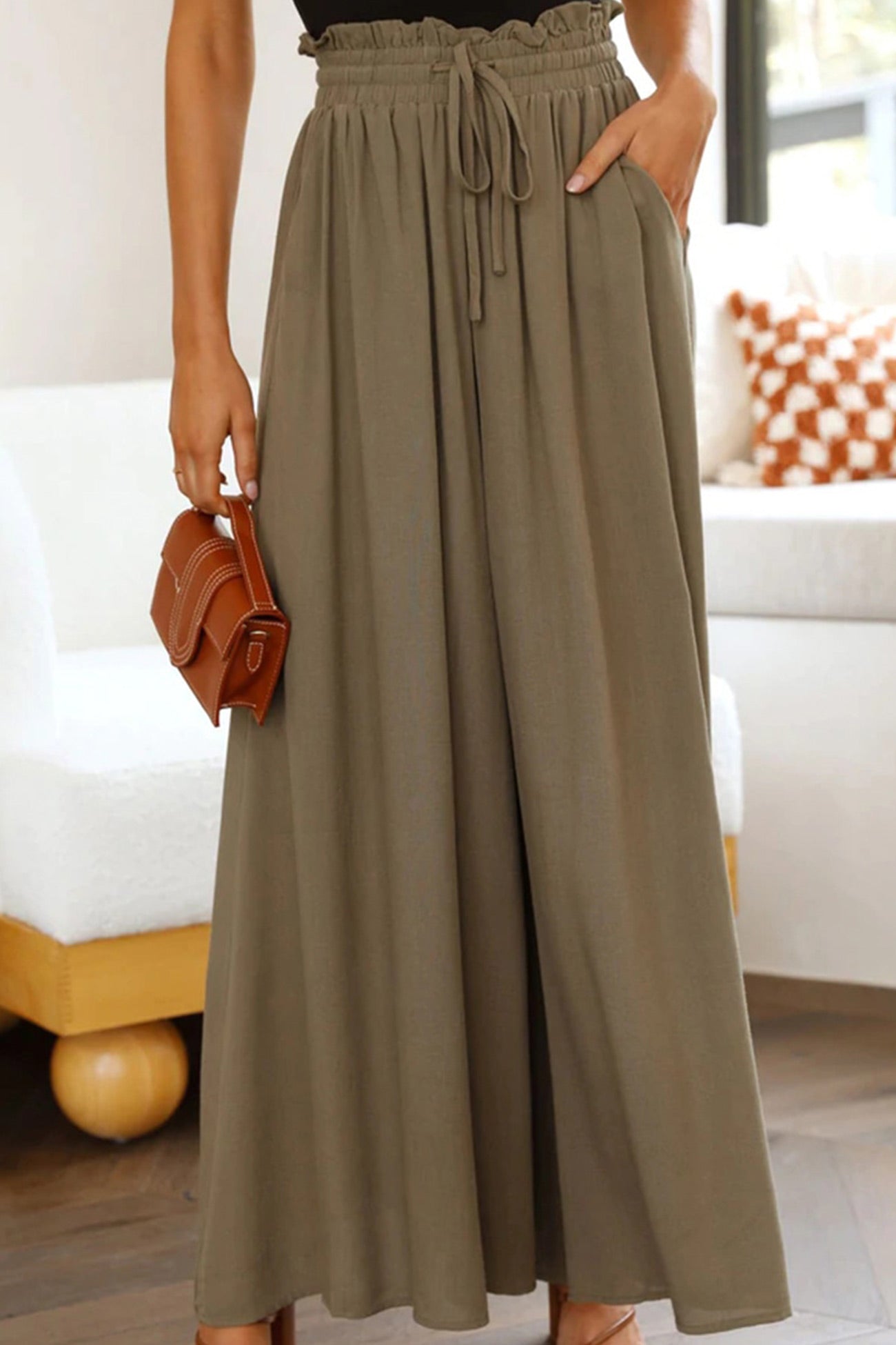 Elastic waist Wide Leg Long Pants