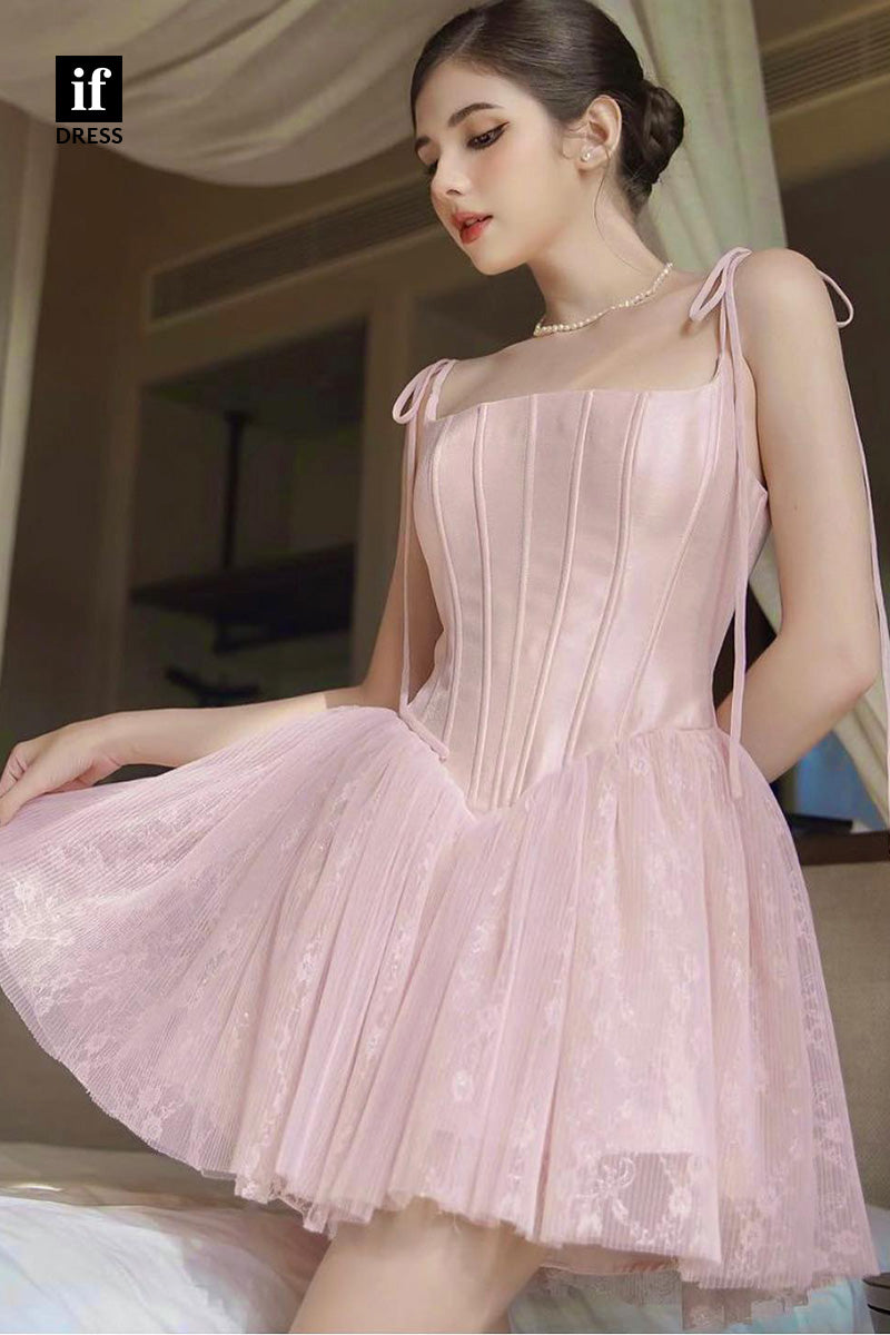 F1031 - Elegant Spaghetti Straps Scoop Tulle Homecoming Dress