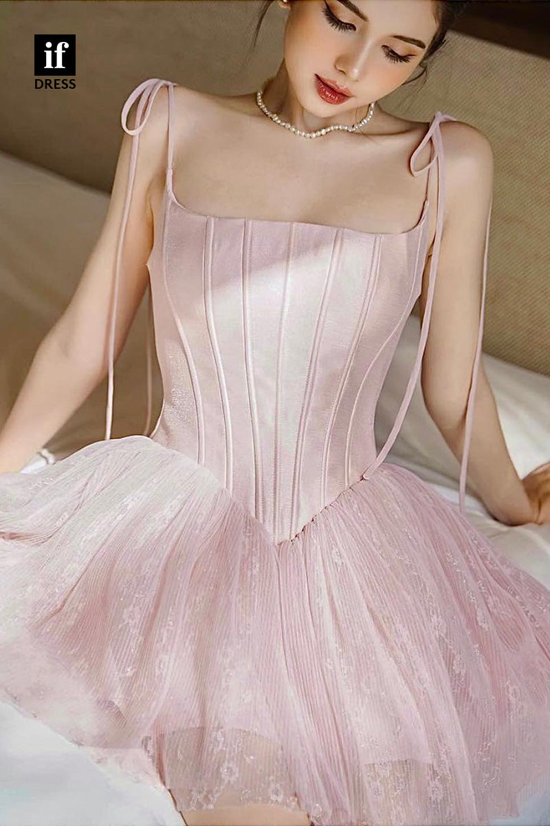 F1031 - Elegant Spaghetti Straps Scoop Tulle Homecoming Dress