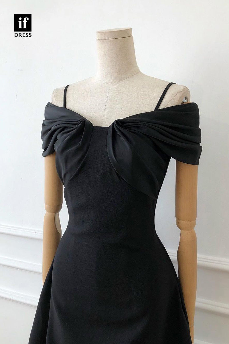 F1-1036 - Classic Spaghetti Straps Pleats Cap Sleeves Homecoming Dress