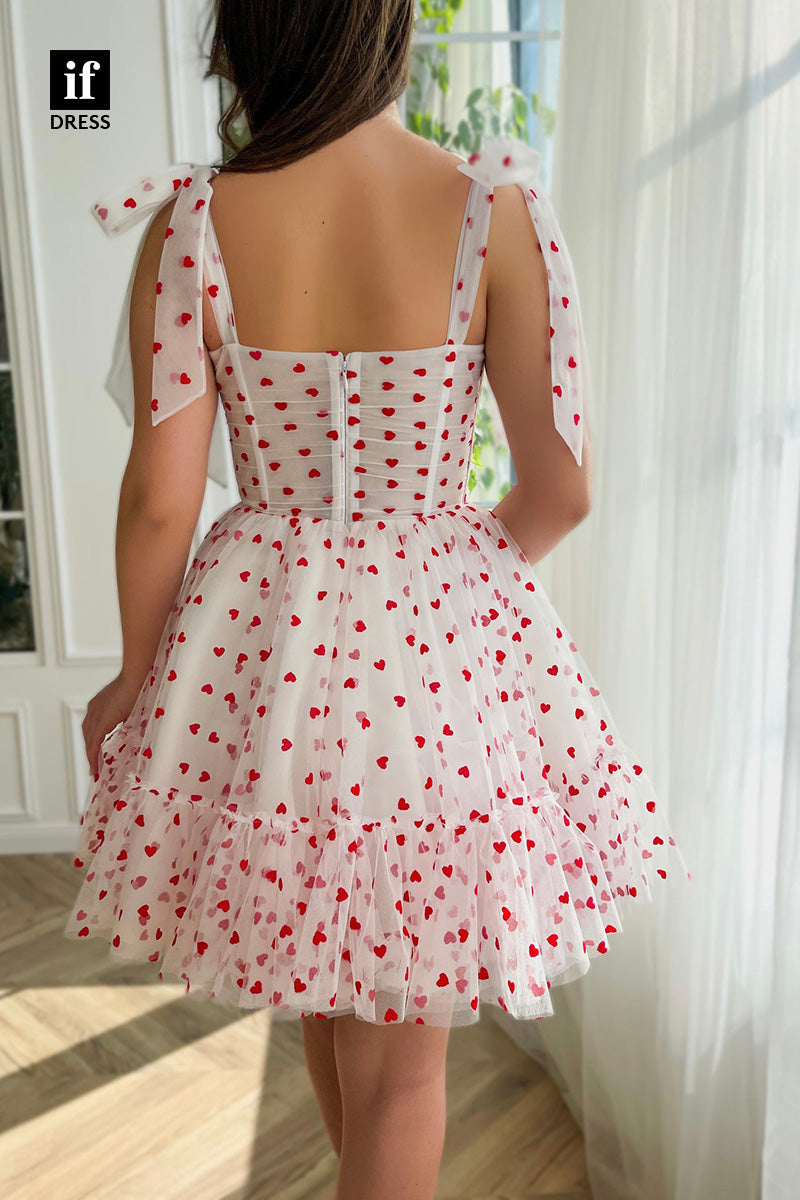 F1-1042 - Adorable Double Straps Print Sweetheart Mini Homecoming Dress