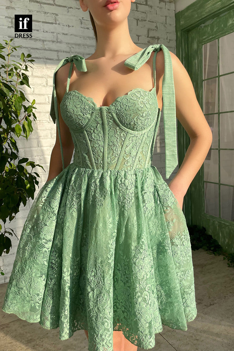 F1-1044 - Chic Sweetheart A-line Lace Sleeveless Mini Homecoming Dress