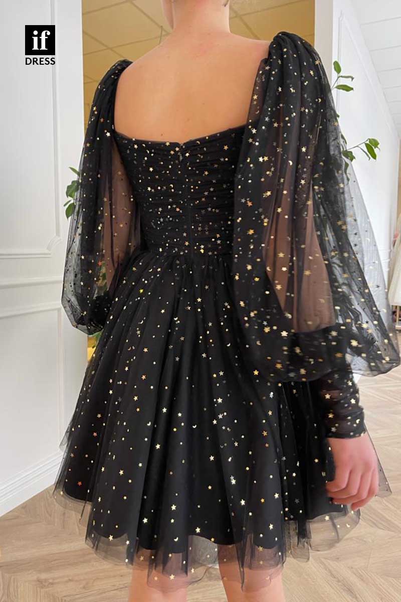 F1241 - A-Line Sweetheart Star Pint Long Sleeves Mini Homecoming Dress