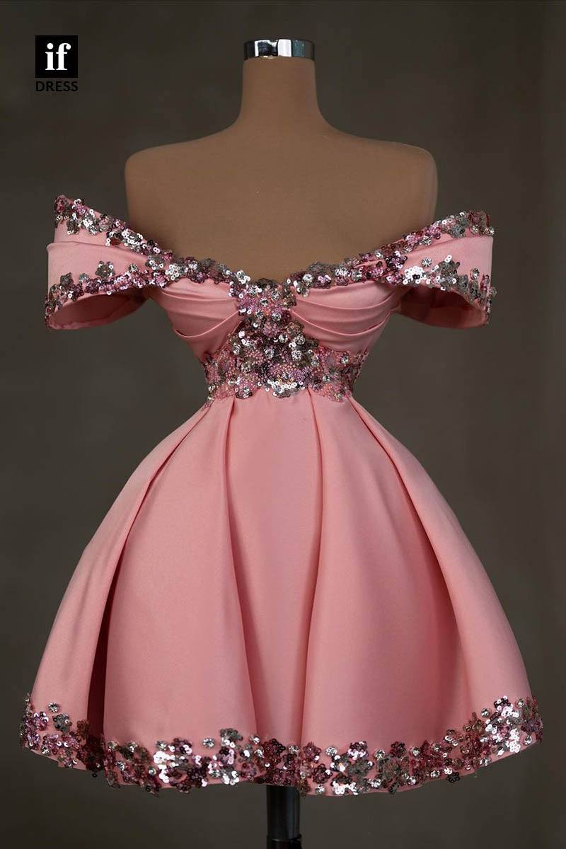 F1406  -Glamorous Strapless Beads A-Line Short Homecoming Party Dress