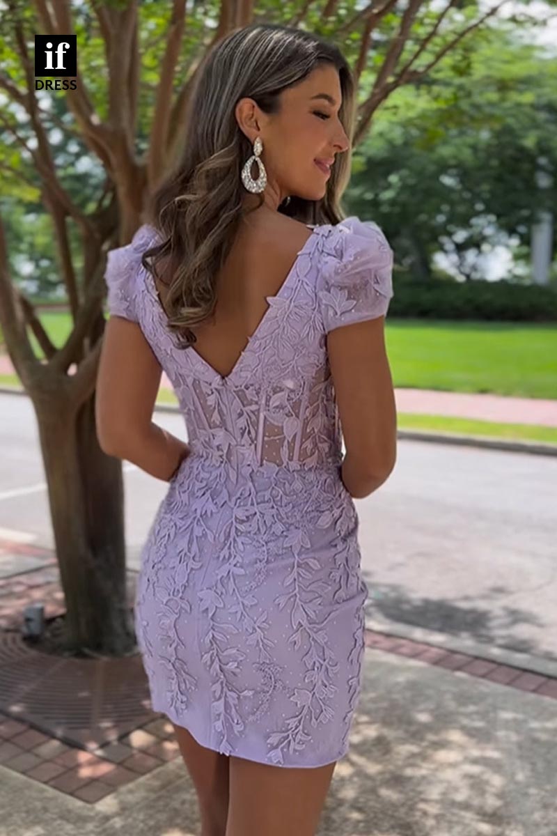 F1428 - Elagant Scoop Lace Appliques Bodycon Party Homecoming Graduation Dress