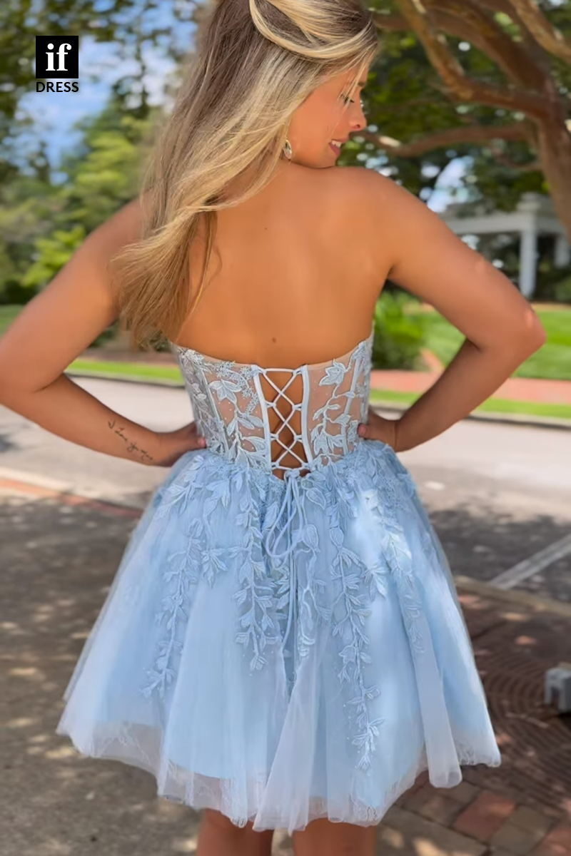 F1430 - Timeless Strapless Lace Appliques A-Line Mini Graduation Homecoming Dress