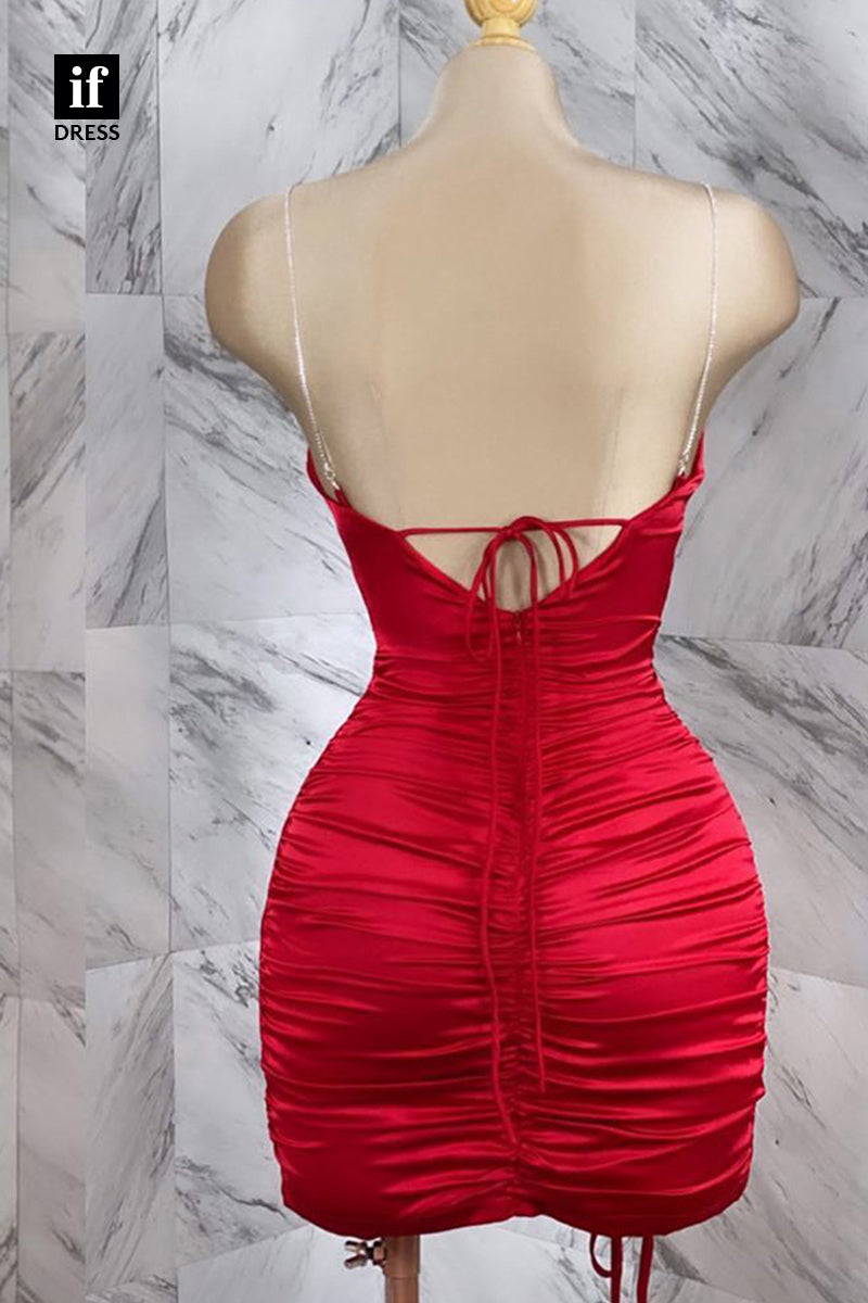 F1490 - Simple Spaghetti Straps Scoop Cheap Mini Party Homecoming Gradution Dress